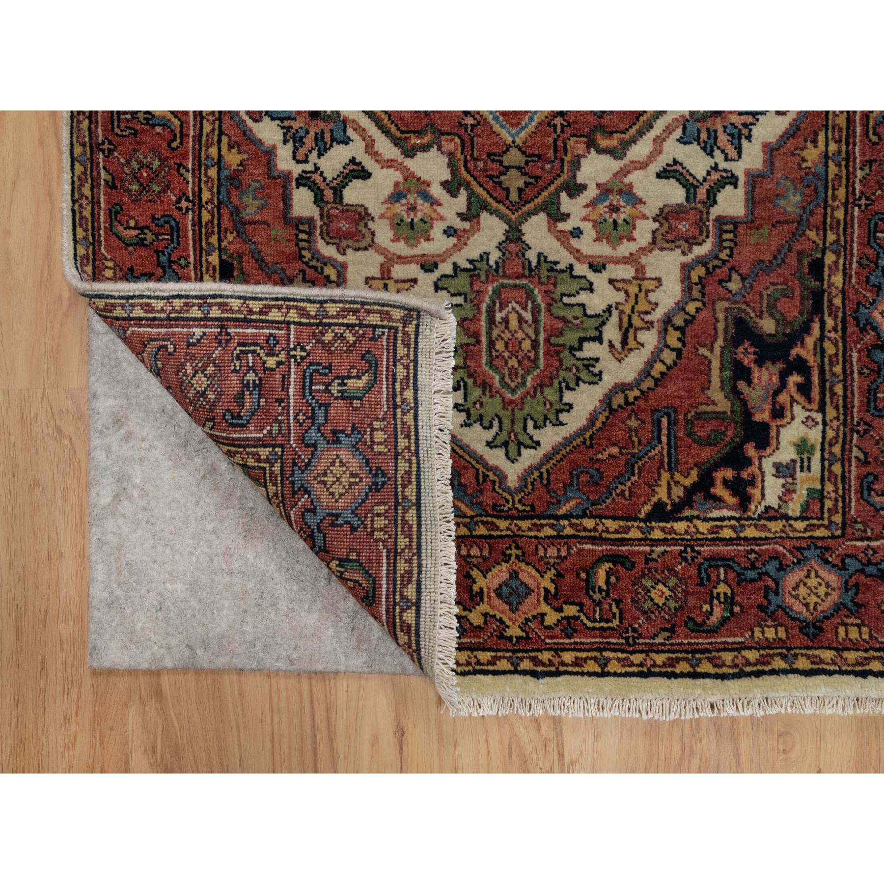 2'8"x14'3" Swan White, Antiqued Fine Heriz Re-Creation, Natural Dyes, Hand Knotted, Plush and Lush, Soft Wool, Denser Weave, XL Runner, Oriental Rug Sh91388