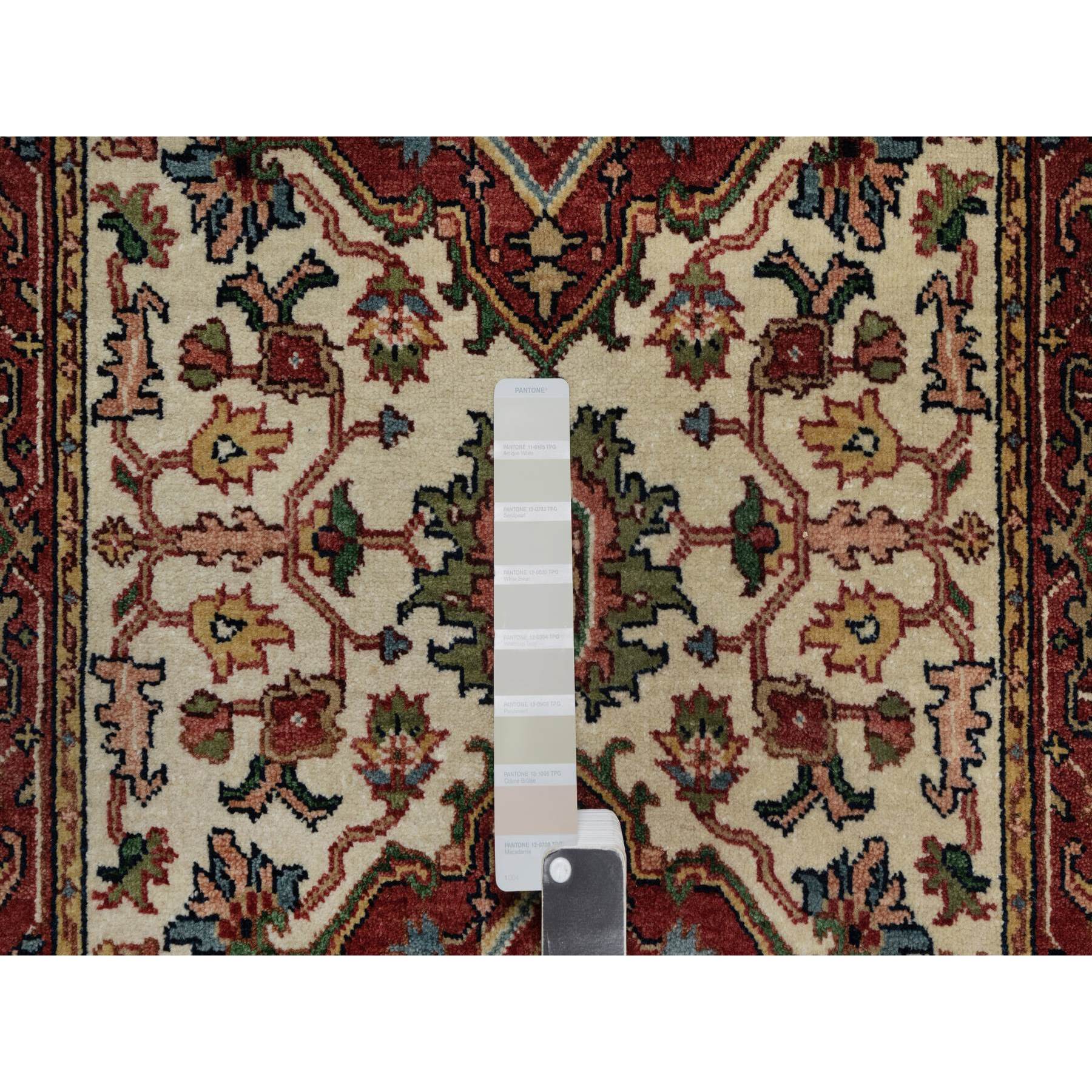 2'8"x14'3" Swan White, Antiqued Fine Heriz Re-Creation, Natural Dyes, Hand Knotted, Plush and Lush, Soft Wool, Denser Weave, XL Runner, Oriental Rug Sh91388