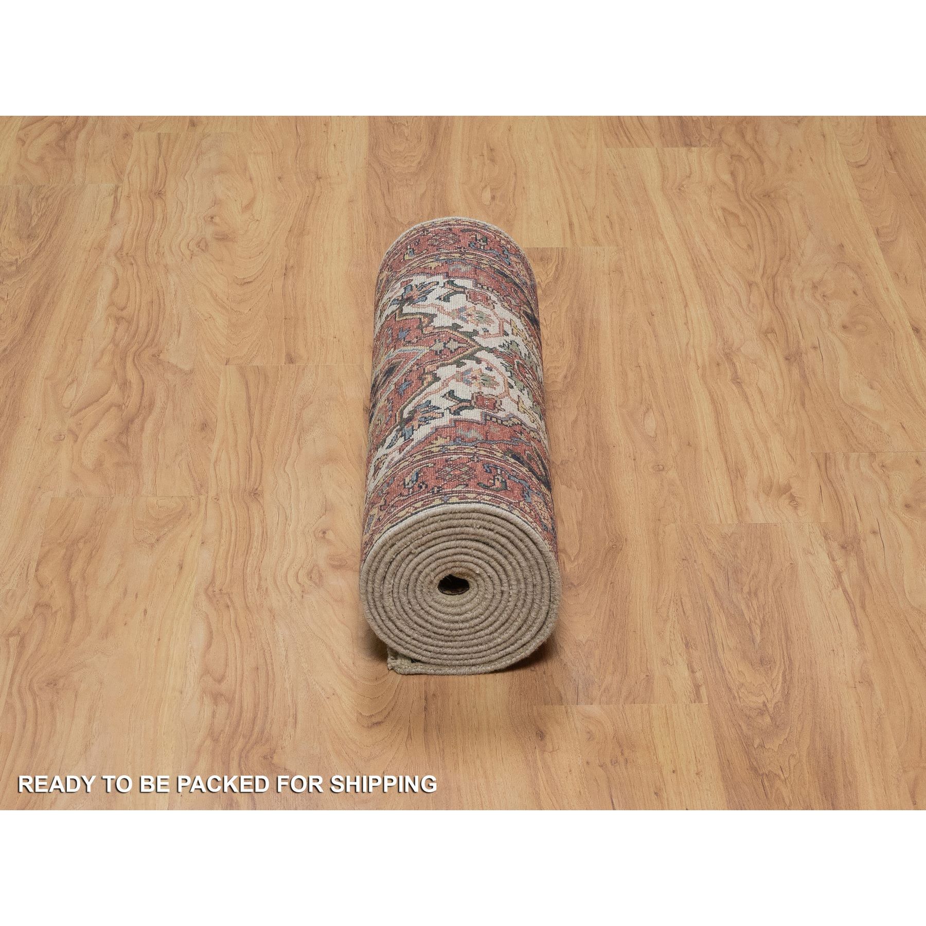 2'8"x14'3" Swan White, Antiqued Fine Heriz Re-Creation, Natural Dyes, Hand Knotted, Plush and Lush, Soft Wool, Denser Weave, XL Runner, Oriental Rug Sh91388