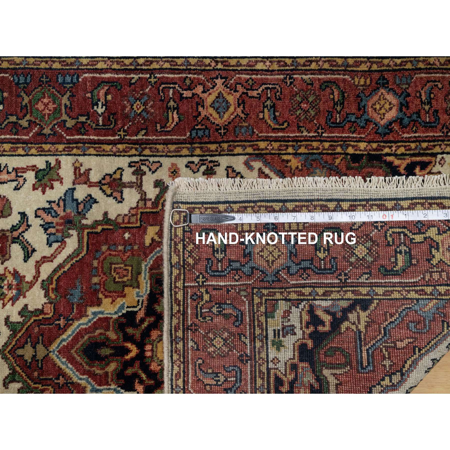 2'8"x14'3" Swan White, Antiqued Fine Heriz Re-Creation, Natural Dyes, Hand Knotted, Plush and Lush, Soft Wool, Denser Weave, XL Runner, Oriental Rug Sh91388