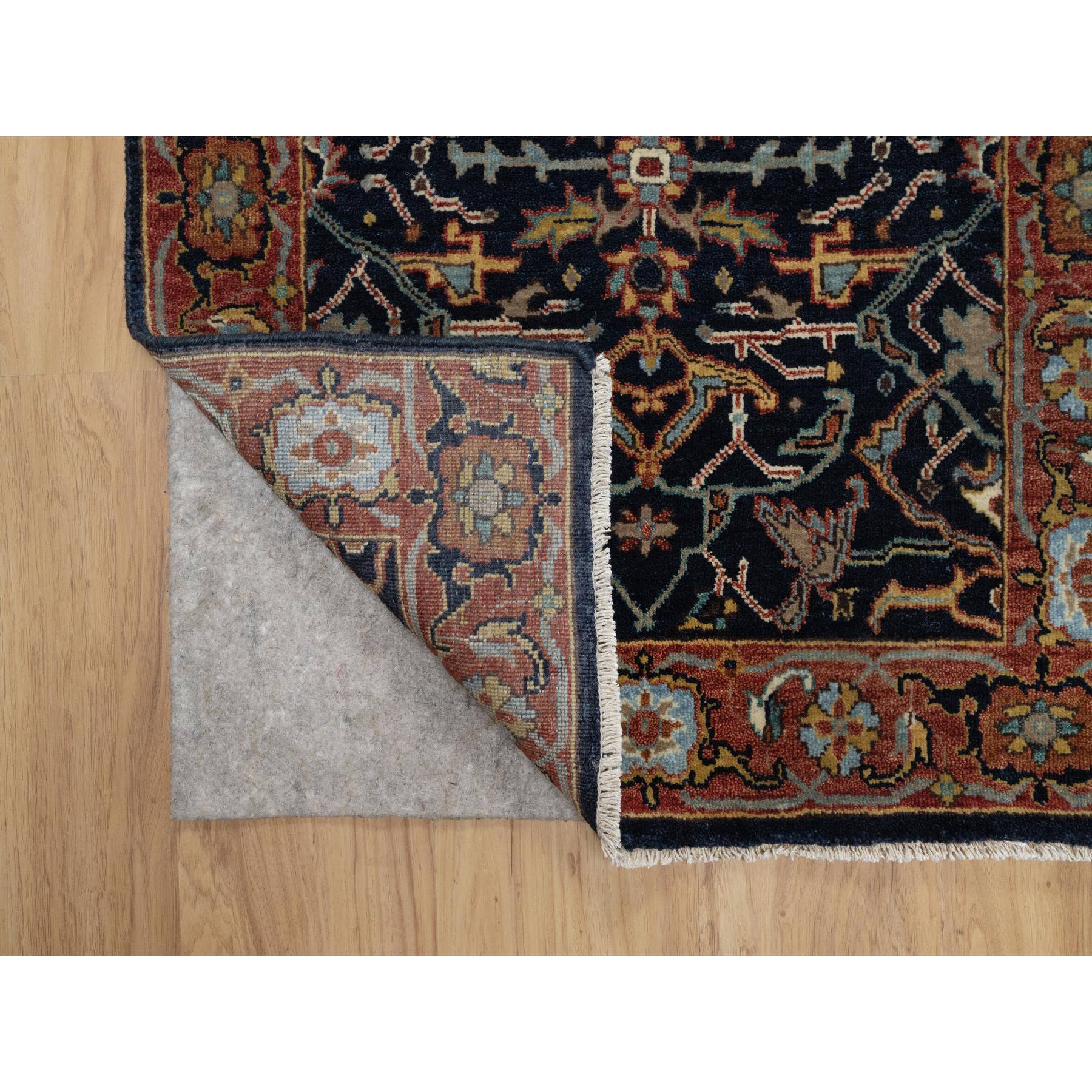 2'6"x22' Midnight Blue, Antiqued Fine Heriz Re-Creation with All Over Vines Design, Hand Knotted, Soft Pile, Vegetable Dyes, 100% Wool, XL Runner, Oriental Rug Sh91389