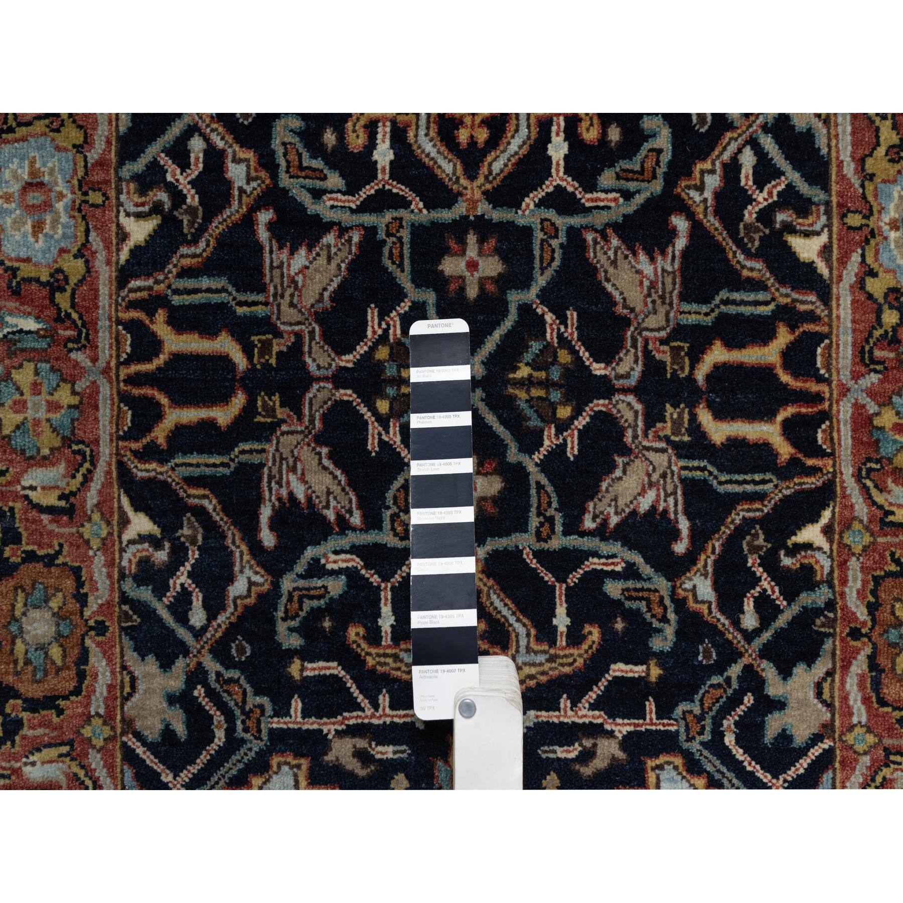 2'6"x22' Midnight Blue, Antiqued Fine Heriz Re-Creation with All Over Vines Design, Hand Knotted, Soft Pile, Vegetable Dyes, 100% Wool, XL Runner, Oriental Rug Sh91389