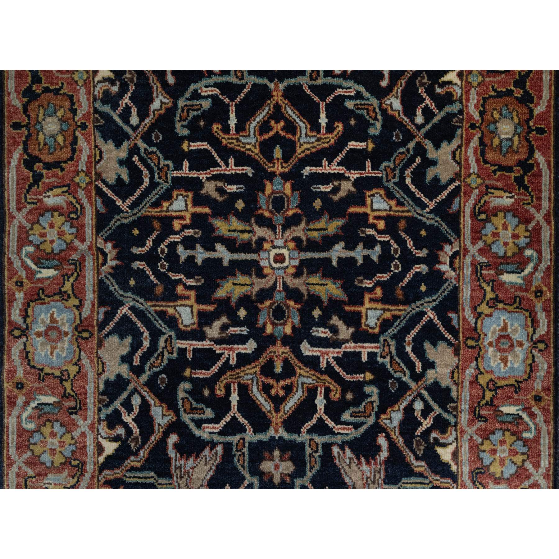 2'6"x22' Midnight Blue, Antiqued Fine Heriz Re-Creation with All Over Vines Design, Hand Knotted, Soft Pile, Vegetable Dyes, 100% Wool, XL Runner, Oriental Rug Sh91389