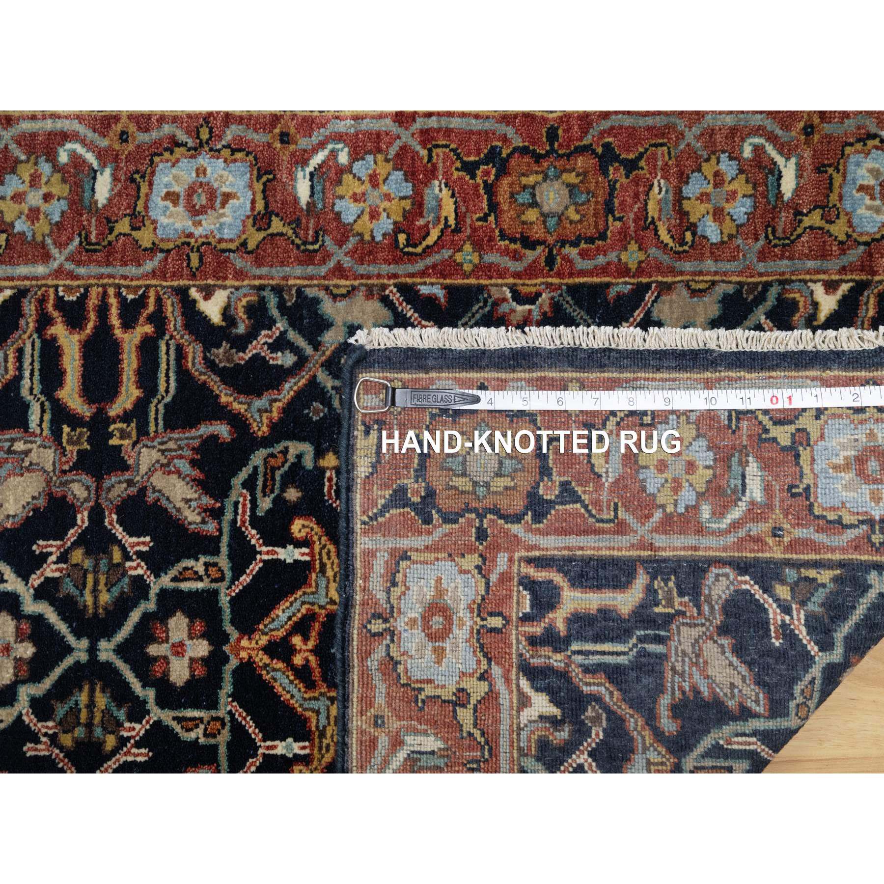 2'6"x22' Midnight Blue, Antiqued Fine Heriz Re-Creation with All Over Vines Design, Hand Knotted, Soft Pile, Vegetable Dyes, 100% Wool, XL Runner, Oriental Rug Sh91389