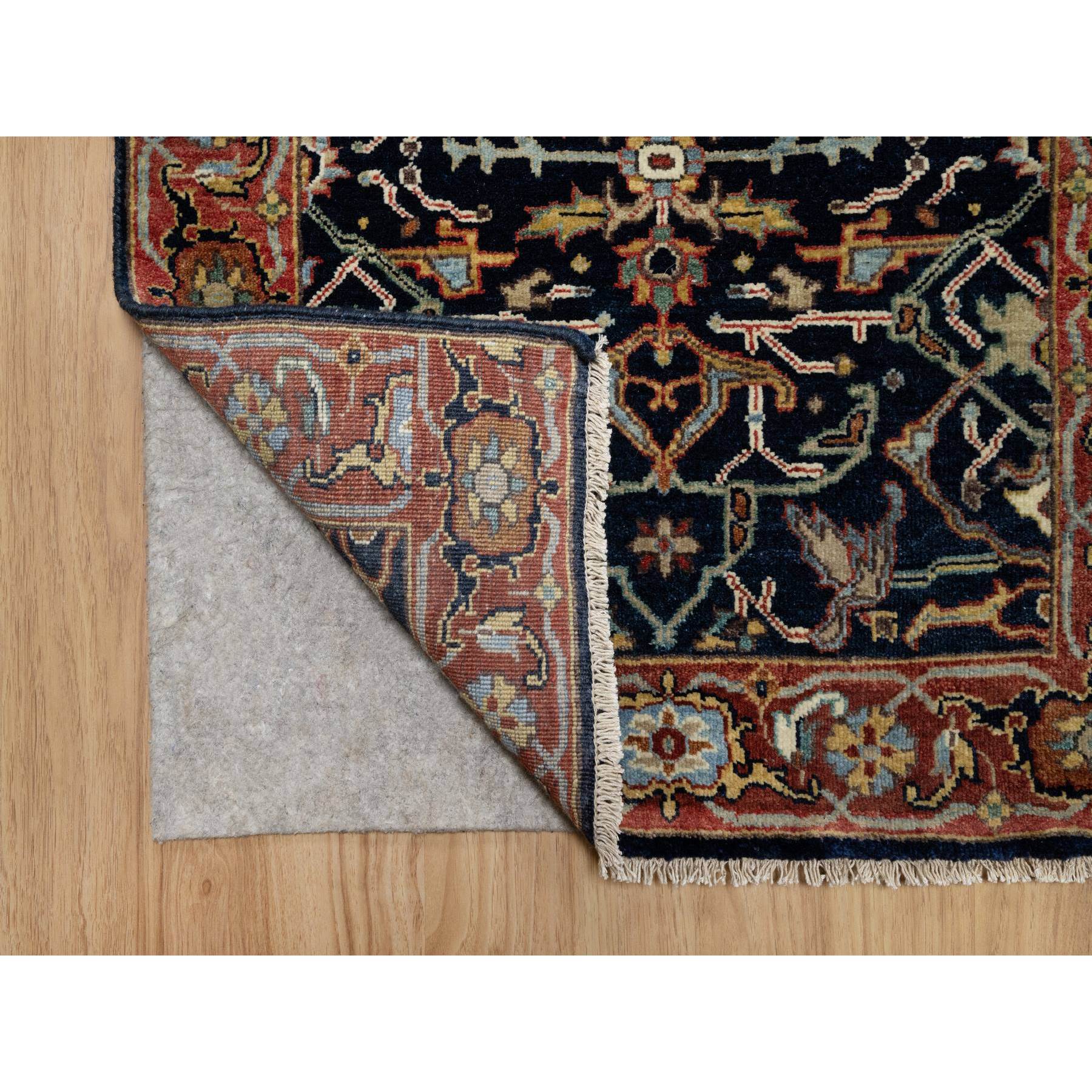 2'7"x18'1" Oxford Blue, Antiqued Fine Heriz Re-Creation with All Over Vines Design, 100% Wool, Hand Knotted, Soft Pile, Vegetable Dyes, XL Runner, Oriental Rug Sh91390