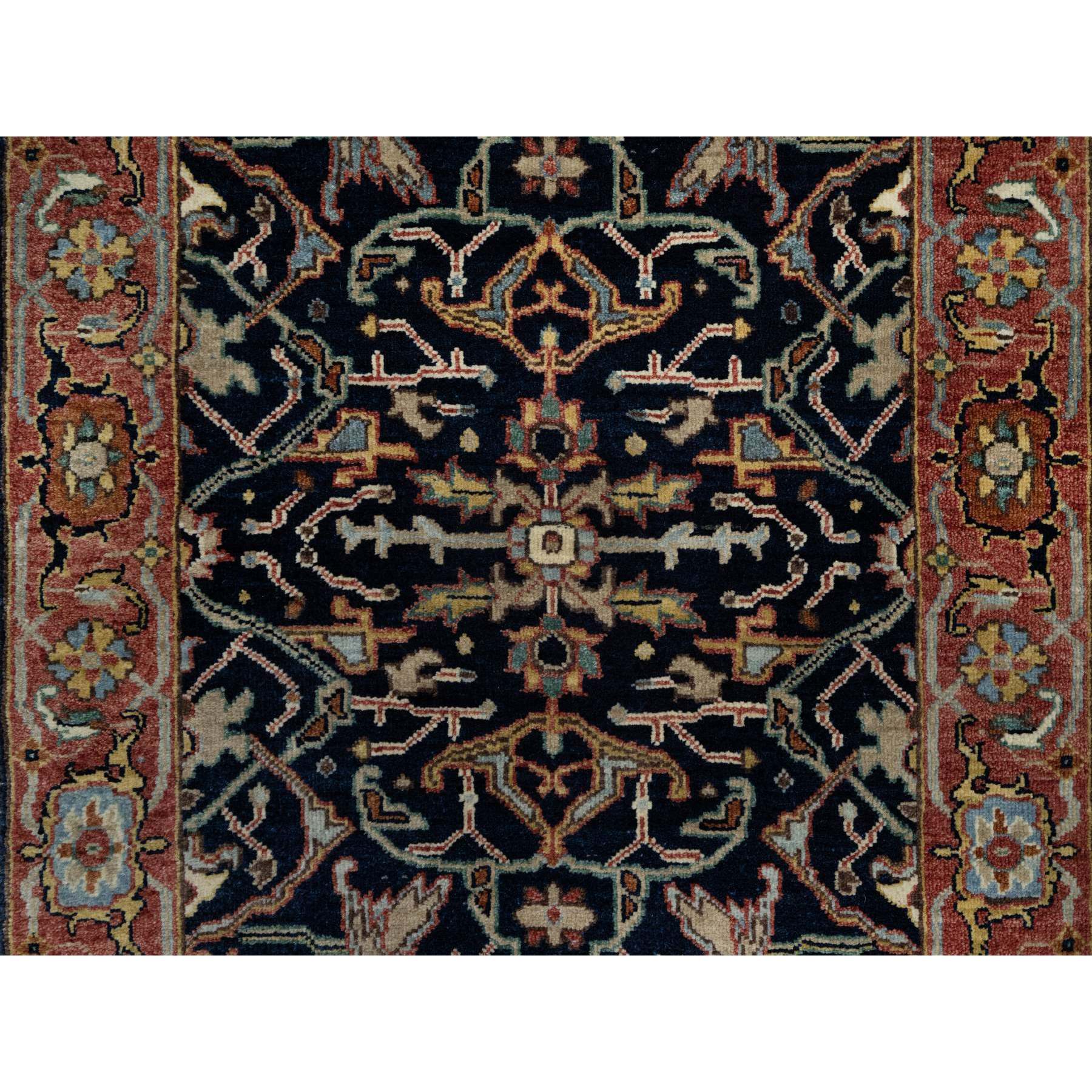 2'7"x18'1" Oxford Blue, Antiqued Fine Heriz Re-Creation with All Over Vines Design, 100% Wool, Hand Knotted, Soft Pile, Vegetable Dyes, XL Runner, Oriental Rug Sh91390