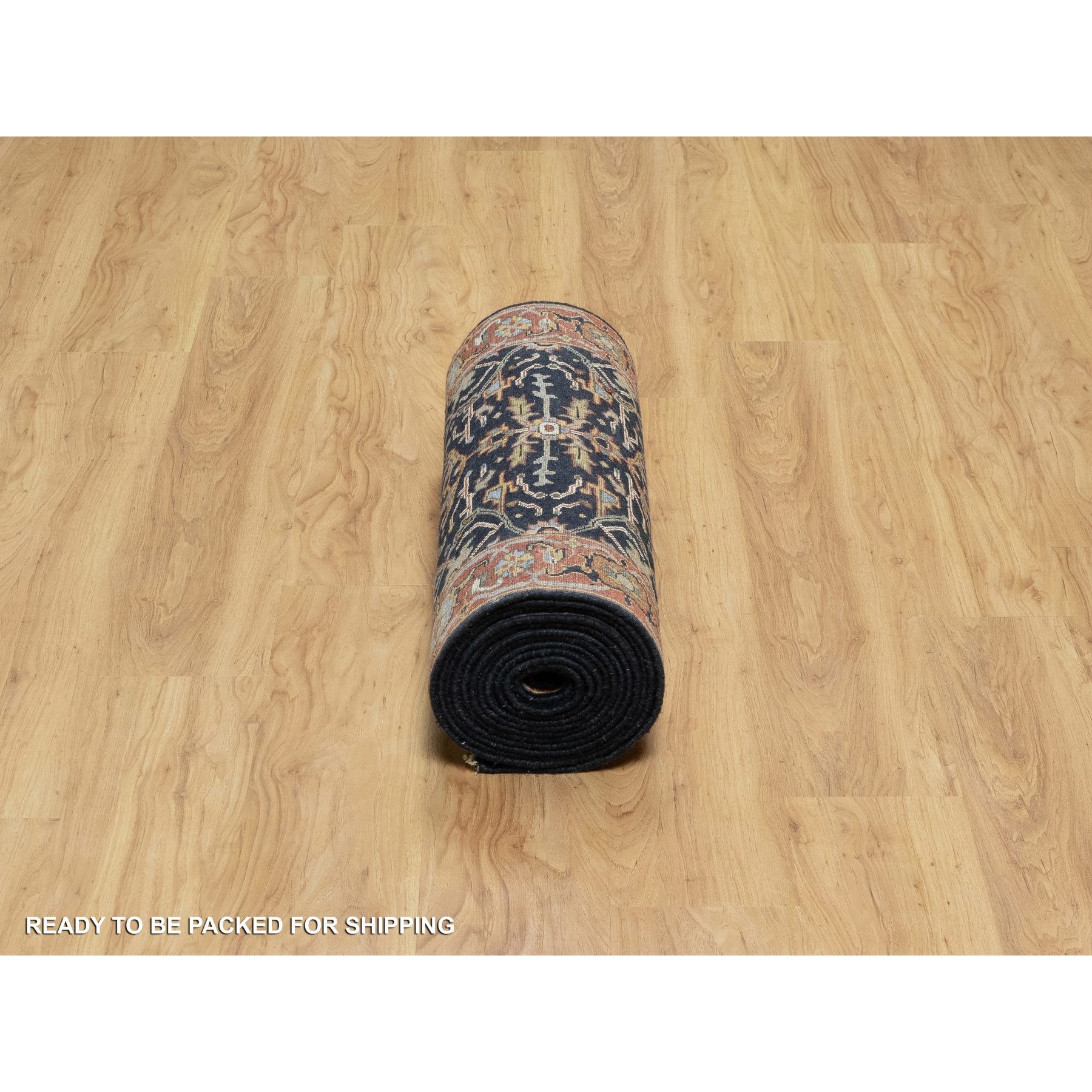 2'7"x18'1" Oxford Blue, Antiqued Fine Heriz Re-Creation with All Over Vines Design, 100% Wool, Hand Knotted, Soft Pile, Vegetable Dyes, XL Runner, Oriental Rug Sh91390
