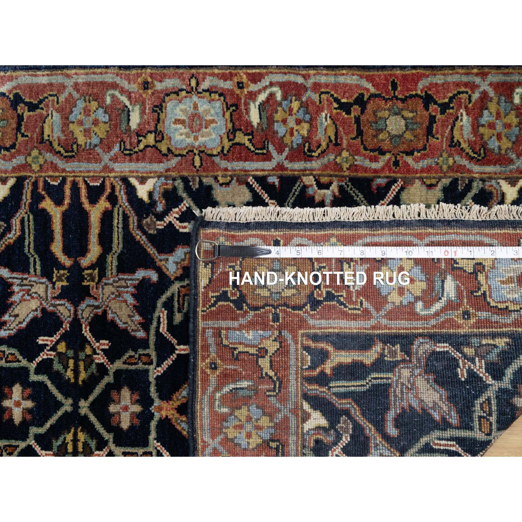 2'7"x18'1" Oxford Blue, Antiqued Fine Heriz Re-Creation with All Over Vines Design, 100% Wool, Hand Knotted, Soft Pile, Vegetable Dyes, XL Runner, Oriental Rug Sh91390