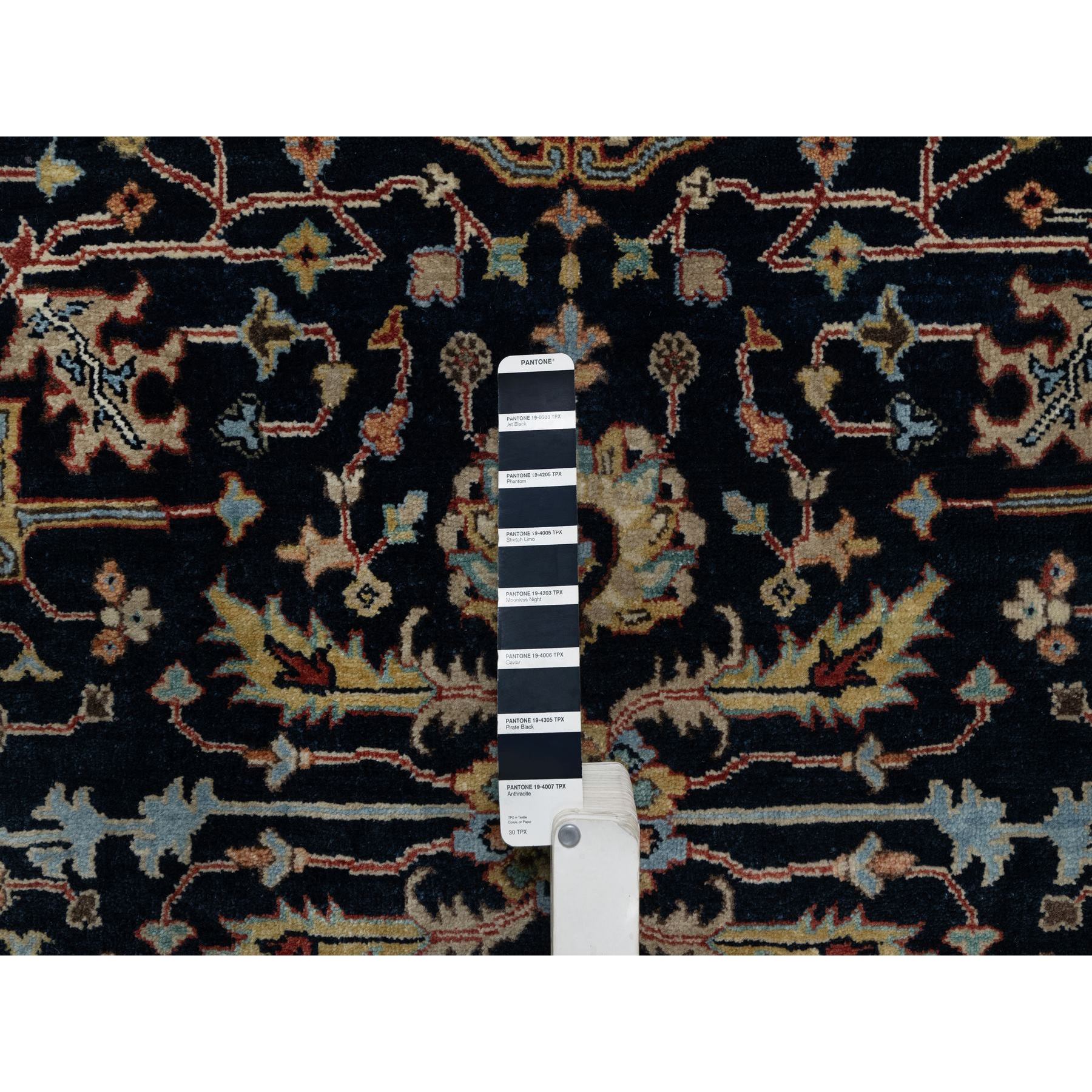6'x6' Caviar Blue, Antiqued Fine Heriz Re-Creation with All Over Vines Design, Hand Knotted, Soft Pile, Vegetable Dyes, Pure Wool, Round, Oriental Rug Sh91391
