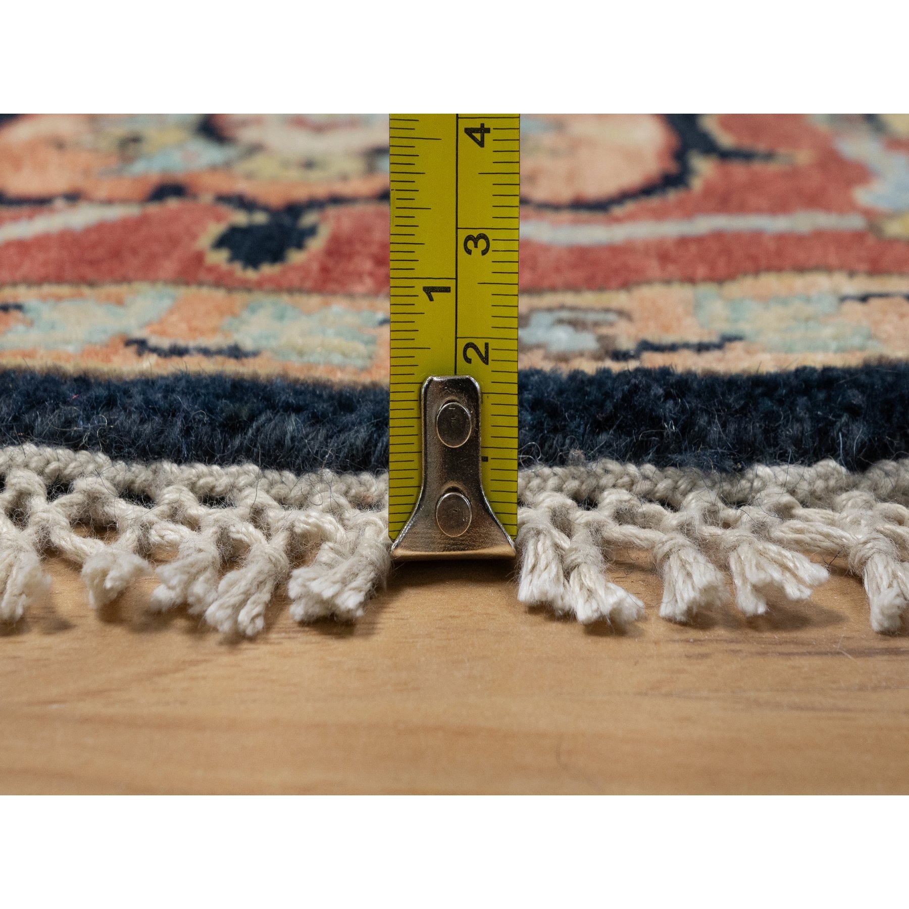 6'x6' Caviar Blue, Antiqued Fine Heriz Re-Creation with All Over Vines Design, Hand Knotted, Soft Pile, Vegetable Dyes, Pure Wool, Round, Oriental Rug Sh91391