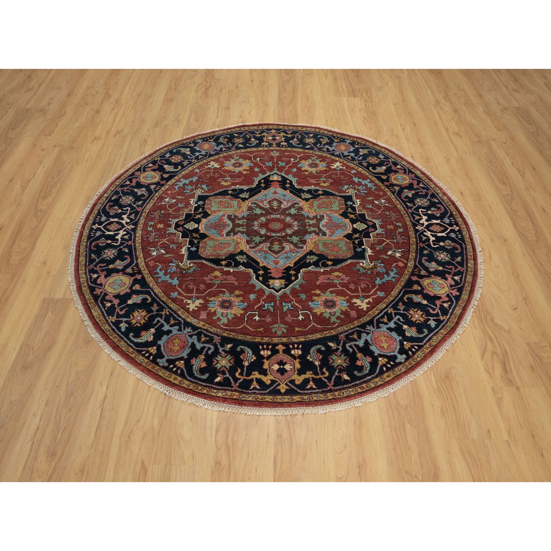 6'2"x6'2" Chili Oil Red, Antiqued Fine Heriz Re-Creation, Denser Weave, Vegetable Dyes, Hand Knotted, Soft Wool, Lush and Plush, Round, Oriental Rug Sh91392