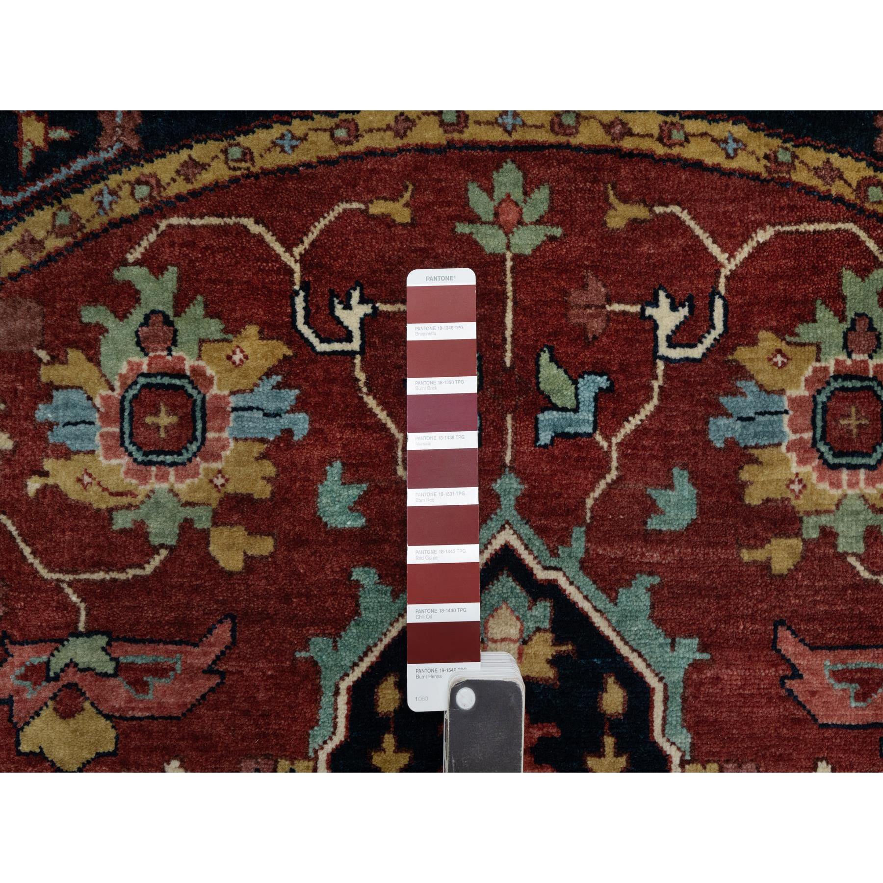 6'2"x6'2" Chili Oil Red, Antiqued Fine Heriz Re-Creation, Denser Weave, Vegetable Dyes, Hand Knotted, Soft Wool, Lush and Plush, Round, Oriental Rug Sh91392