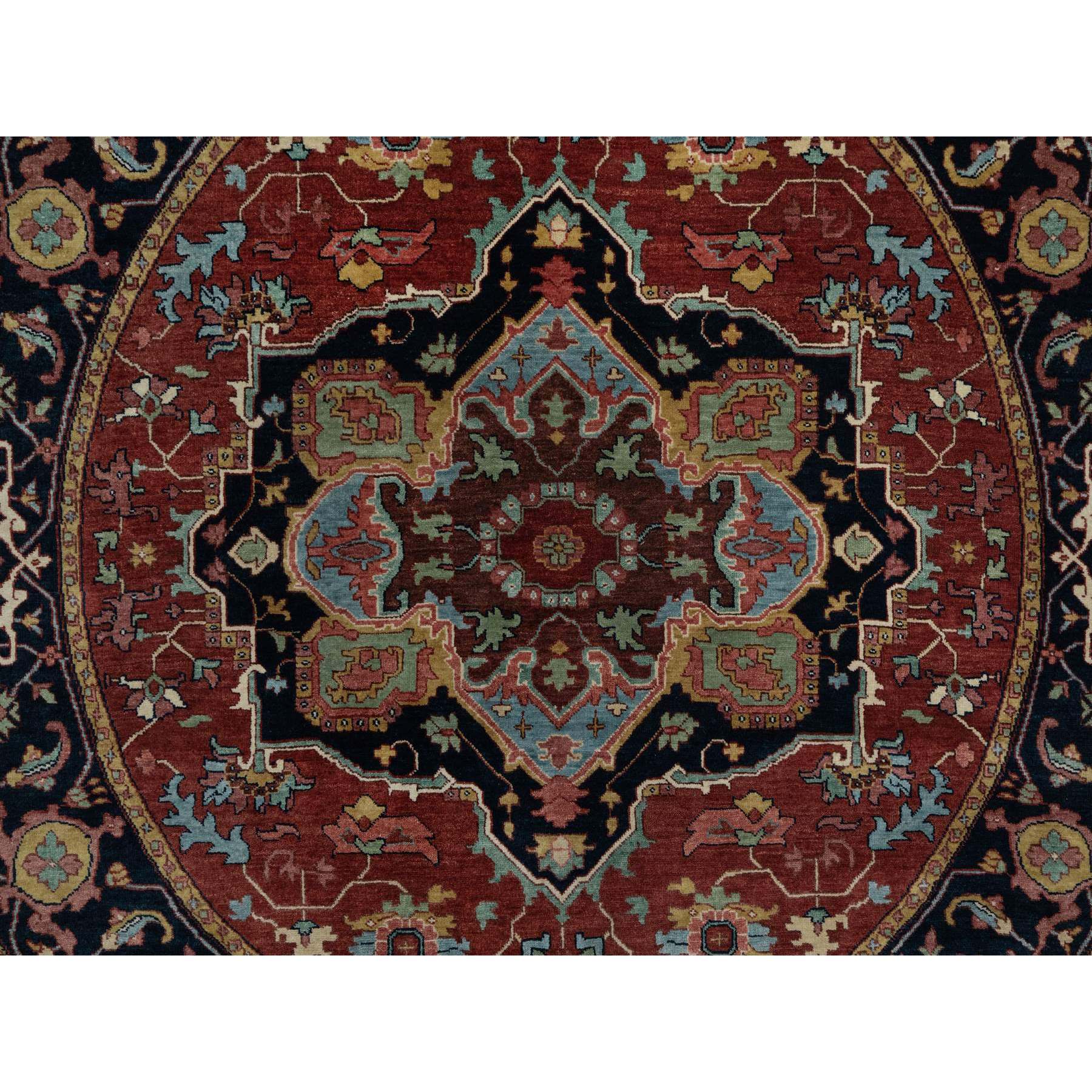 6'2"x6'2" Chili Oil Red, Antiqued Fine Heriz Re-Creation, Denser Weave, Vegetable Dyes, Hand Knotted, Soft Wool, Lush and Plush, Round, Oriental Rug Sh91392
