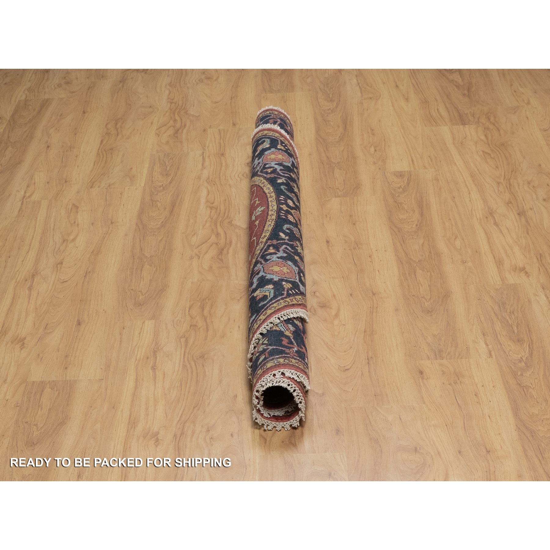 6'2"x6'2" Chili Oil Red, Antiqued Fine Heriz Re-Creation, Denser Weave, Vegetable Dyes, Hand Knotted, Soft Wool, Lush and Plush, Round, Oriental Rug Sh91392