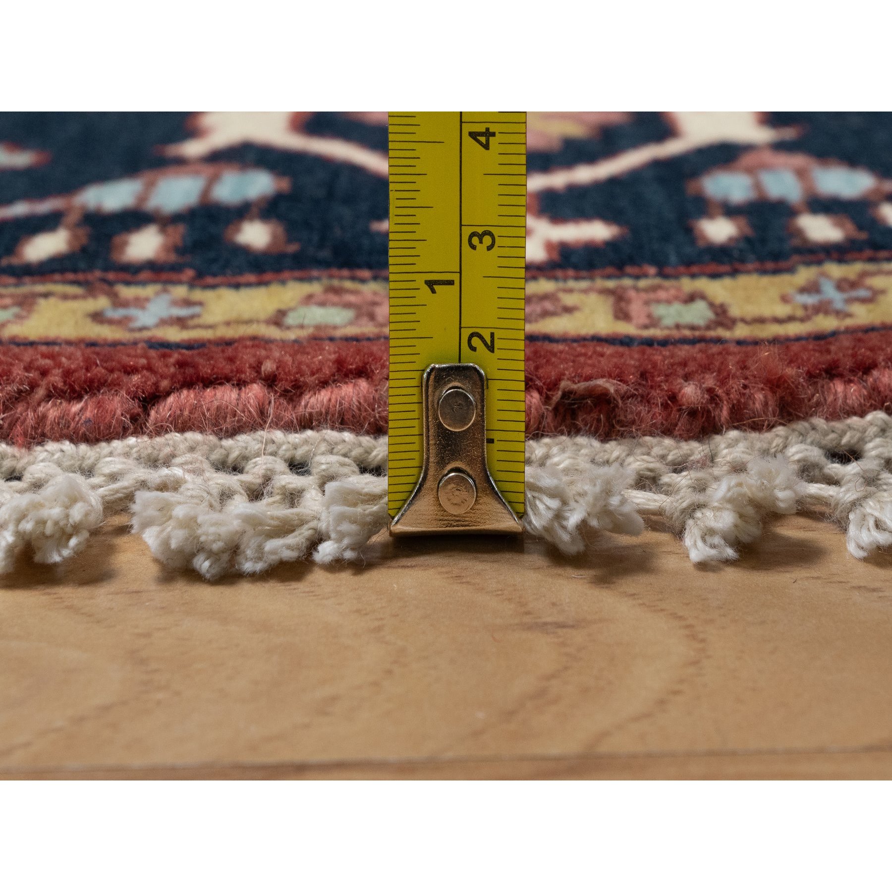 6'2"x6'2" Chili Oil Red, Antiqued Fine Heriz Re-Creation, Denser Weave, Vegetable Dyes, Hand Knotted, Soft Wool, Lush and Plush, Round, Oriental Rug Sh91392