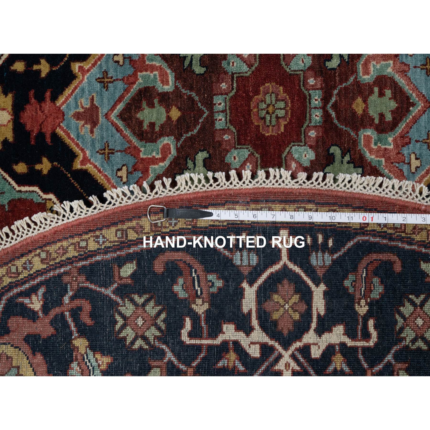 6'2"x6'2" Chili Oil Red, Antiqued Fine Heriz Re-Creation, Denser Weave, Vegetable Dyes, Hand Knotted, Soft Wool, Lush and Plush, Round, Oriental Rug Sh91392