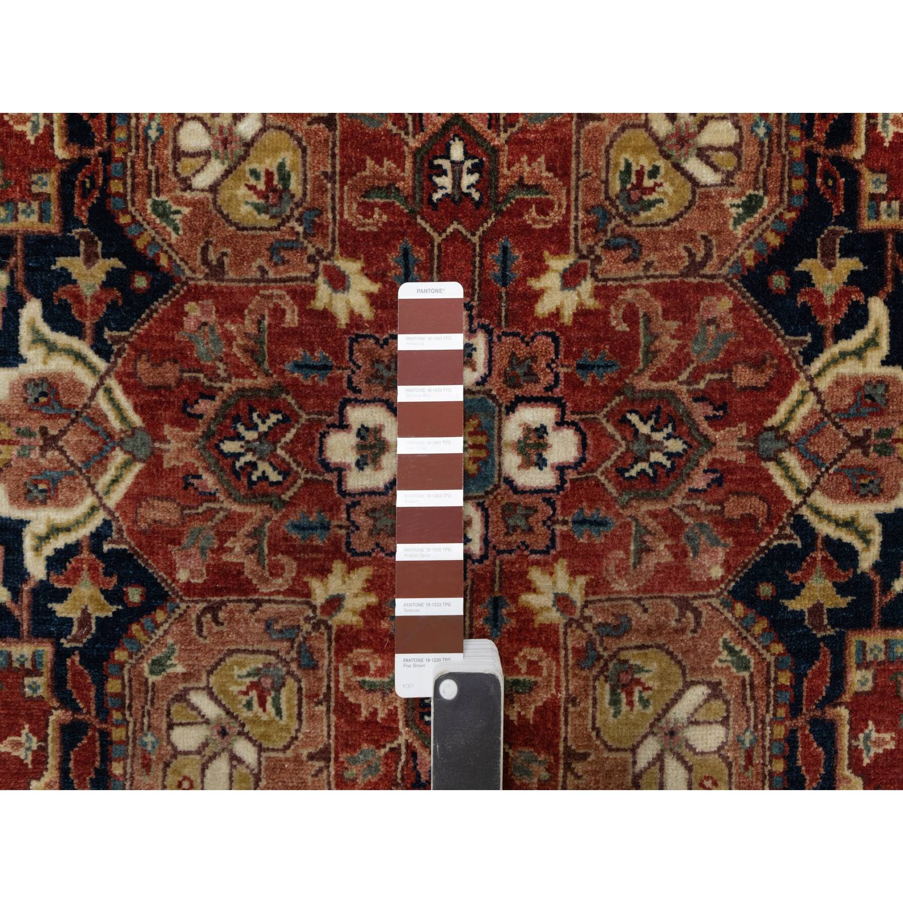 5'2"x7'2" Brick Red, Antiqued Fine Heriz Re-Creation with Star Medallion Design, Hand Spun New Zealand Wool, Hand Knotted, Soft and Plush, Oriental Rug Sh91393