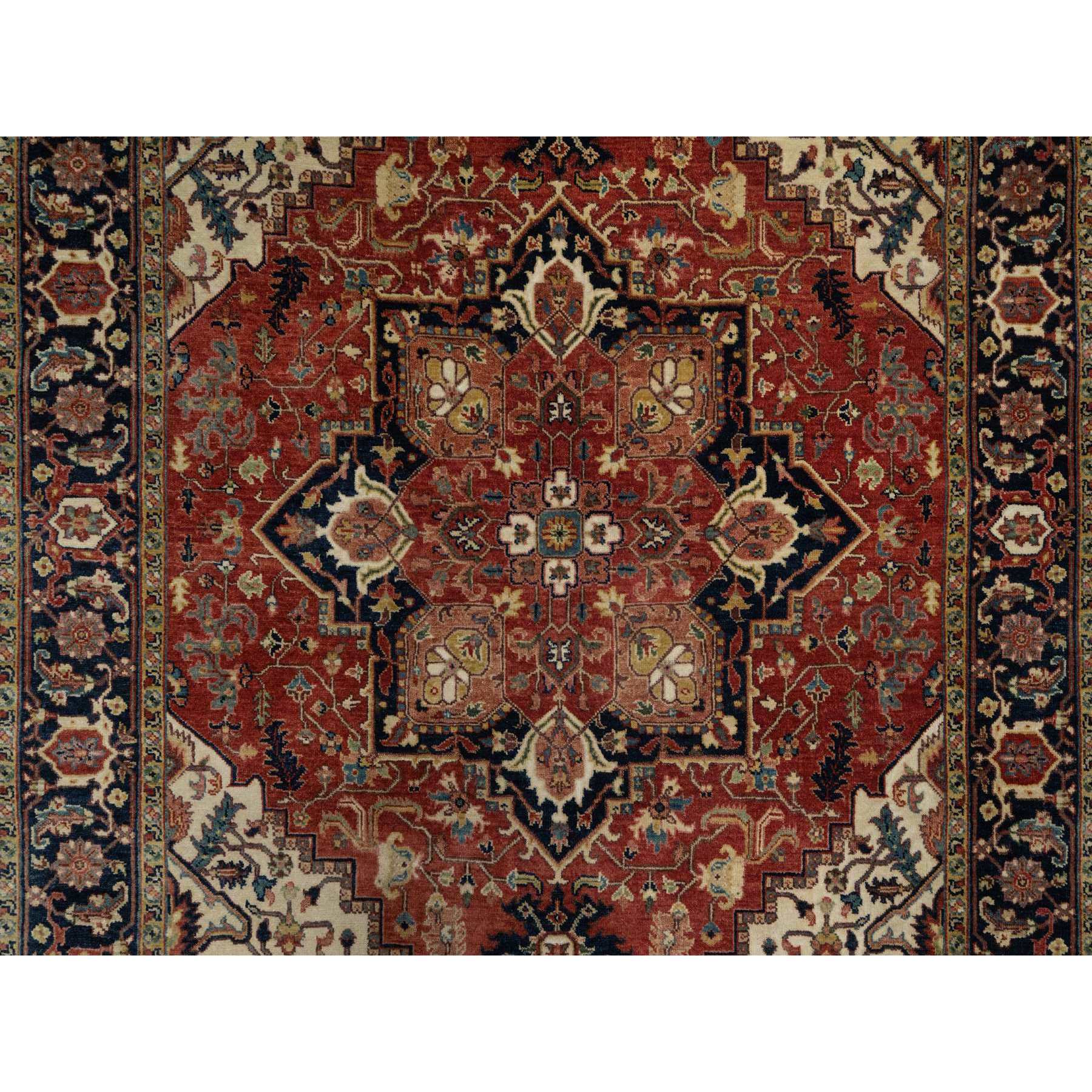 5'2"x7'2" Brick Red, Antiqued Fine Heriz Re-Creation with Star Medallion Design, Hand Spun New Zealand Wool, Hand Knotted, Soft and Plush, Oriental Rug Sh91393