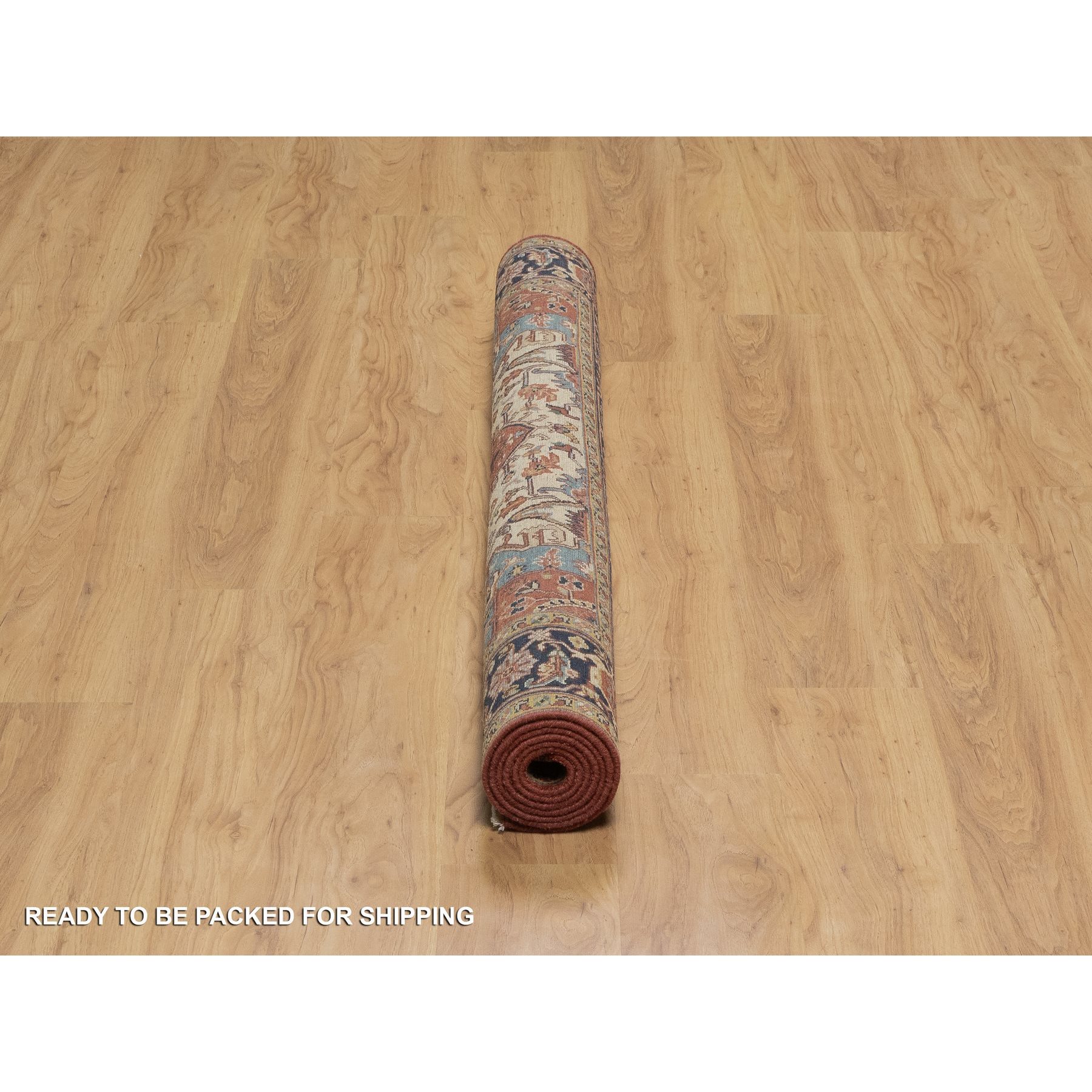 5'2"x7'2" Brick Red, Antiqued Fine Heriz Re-Creation with Star Medallion Design, Hand Spun New Zealand Wool, Hand Knotted, Soft and Plush, Oriental Rug Sh91393