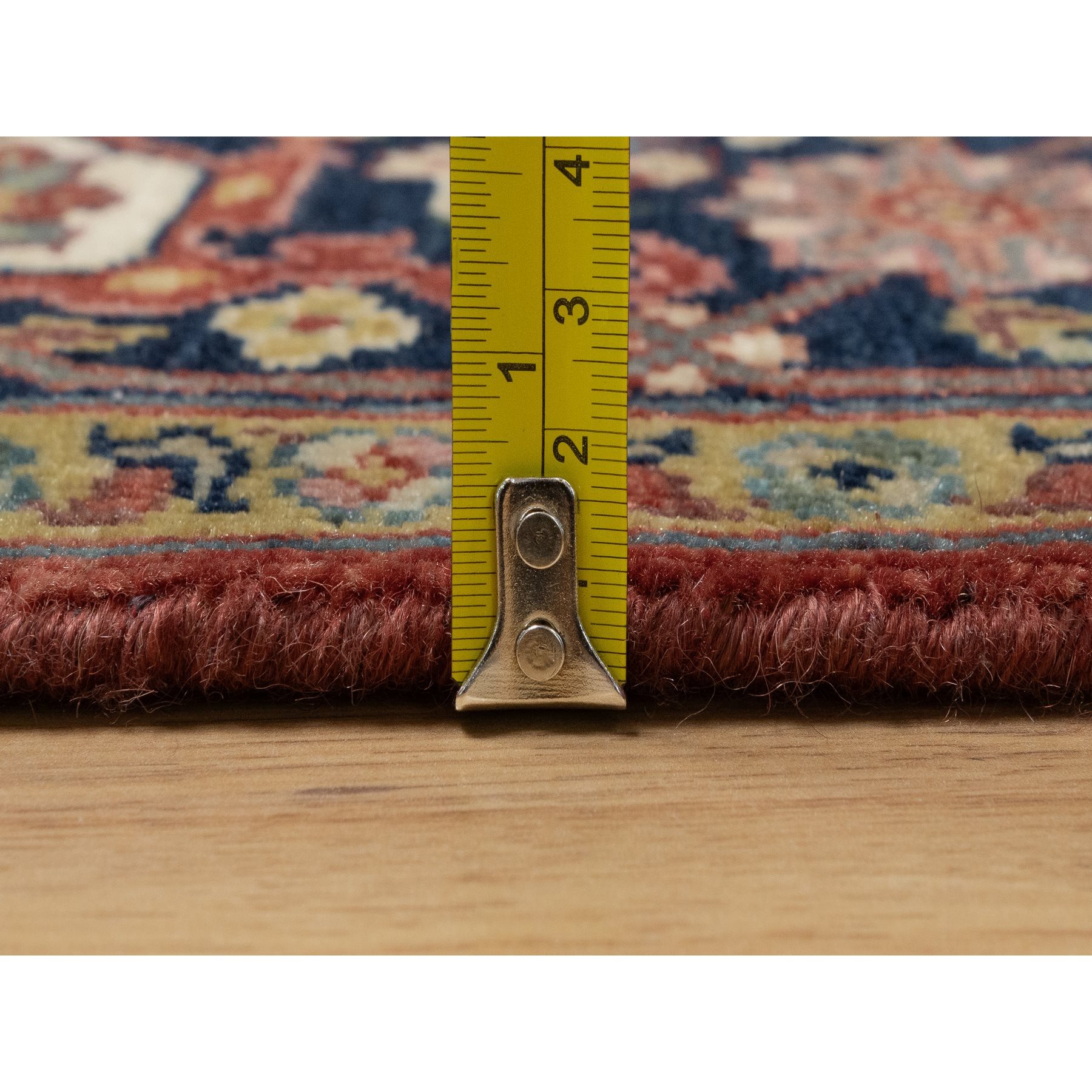 5'2"x7'2" Brick Red, Antiqued Fine Heriz Re-Creation with Star Medallion Design, Hand Spun New Zealand Wool, Hand Knotted, Soft and Plush, Oriental Rug Sh91393