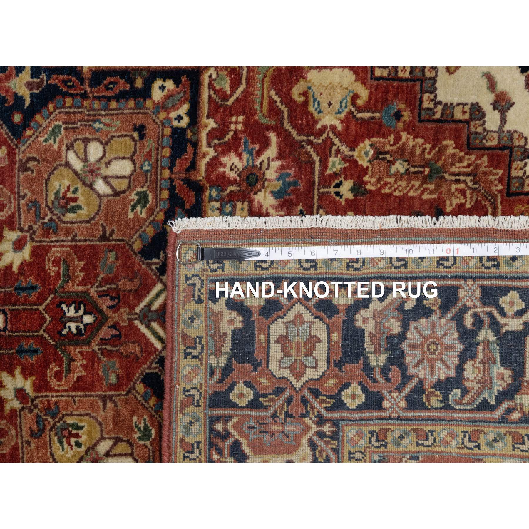 5'2"x7'2" Brick Red, Antiqued Fine Heriz Re-Creation with Star Medallion Design, Hand Spun New Zealand Wool, Hand Knotted, Soft and Plush, Oriental Rug Sh91393