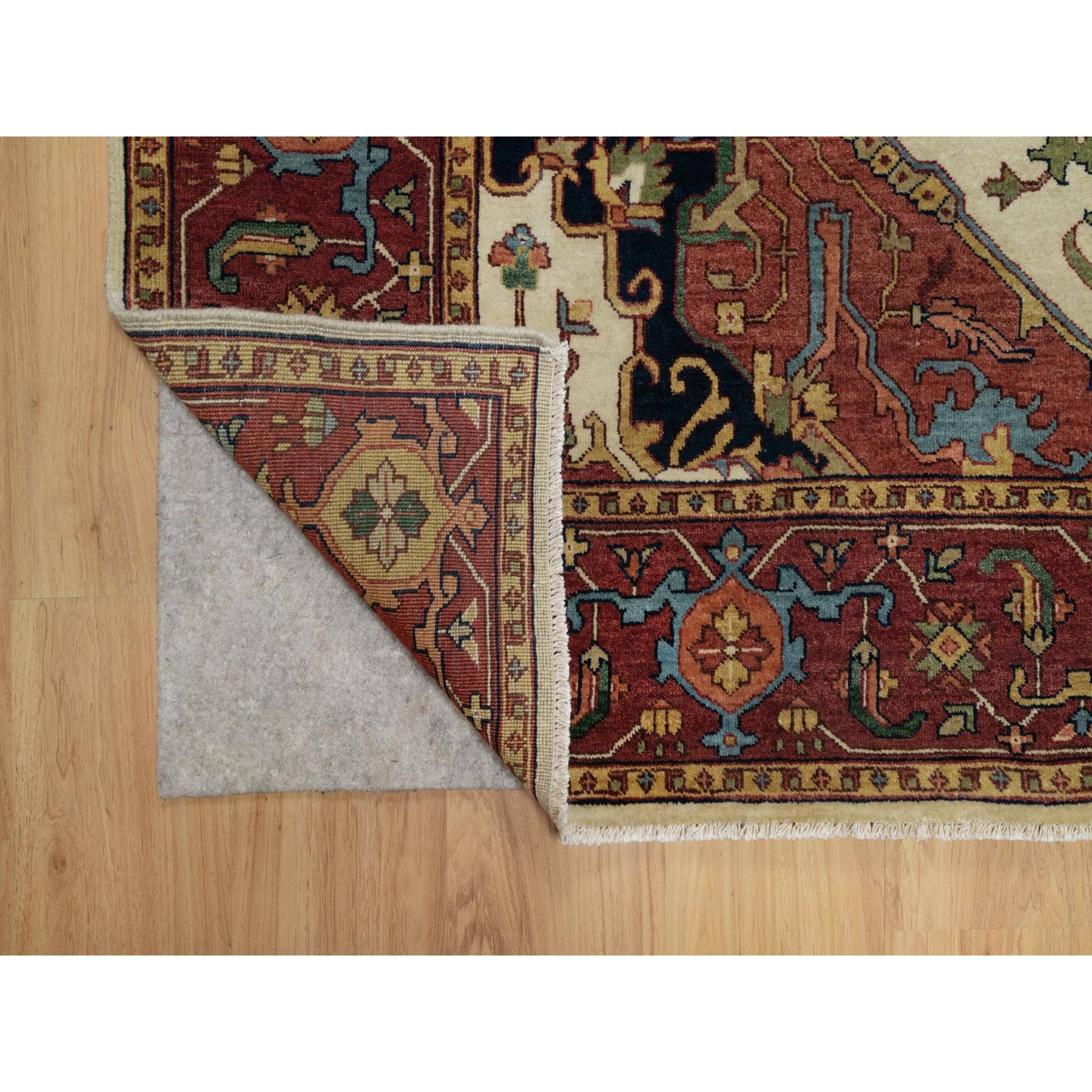 6'2"x9'1" Parchment White, Antiqued Fine Heriz Re-Creation, Natural Dyes, Hand Knotted, Plush and Lush, Denser Weave, Soft Wool, Oriental Rug Sh91394