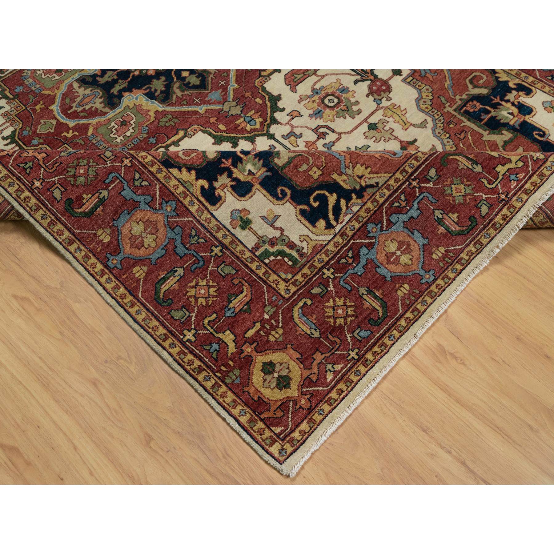 6'2"x9'1" Parchment White, Antiqued Fine Heriz Re-Creation, Natural Dyes, Hand Knotted, Plush and Lush, Denser Weave, Soft Wool, Oriental Rug Sh91394