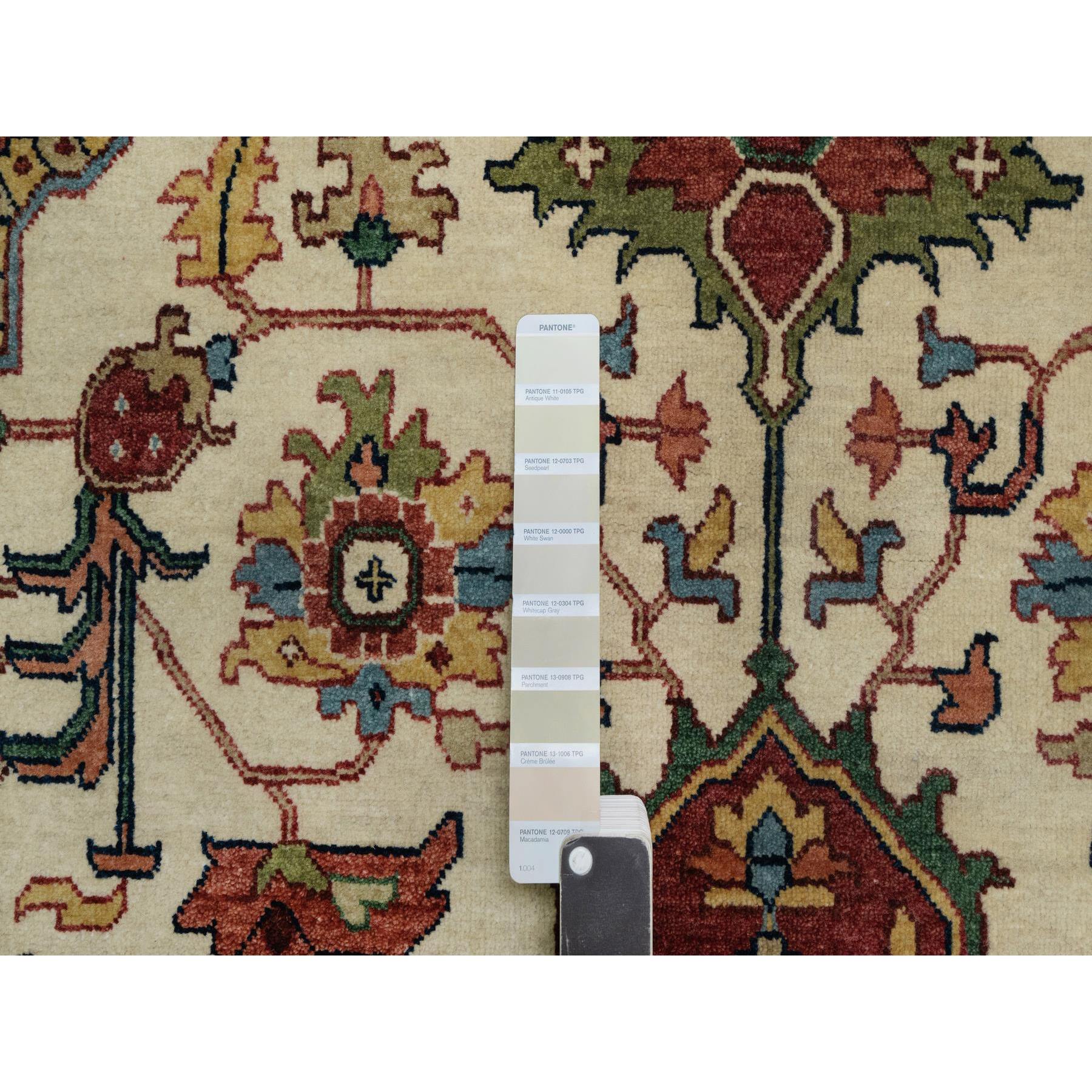 6'2"x9'1" Parchment White, Antiqued Fine Heriz Re-Creation, Natural Dyes, Hand Knotted, Plush and Lush, Denser Weave, Soft Wool, Oriental Rug Sh91394