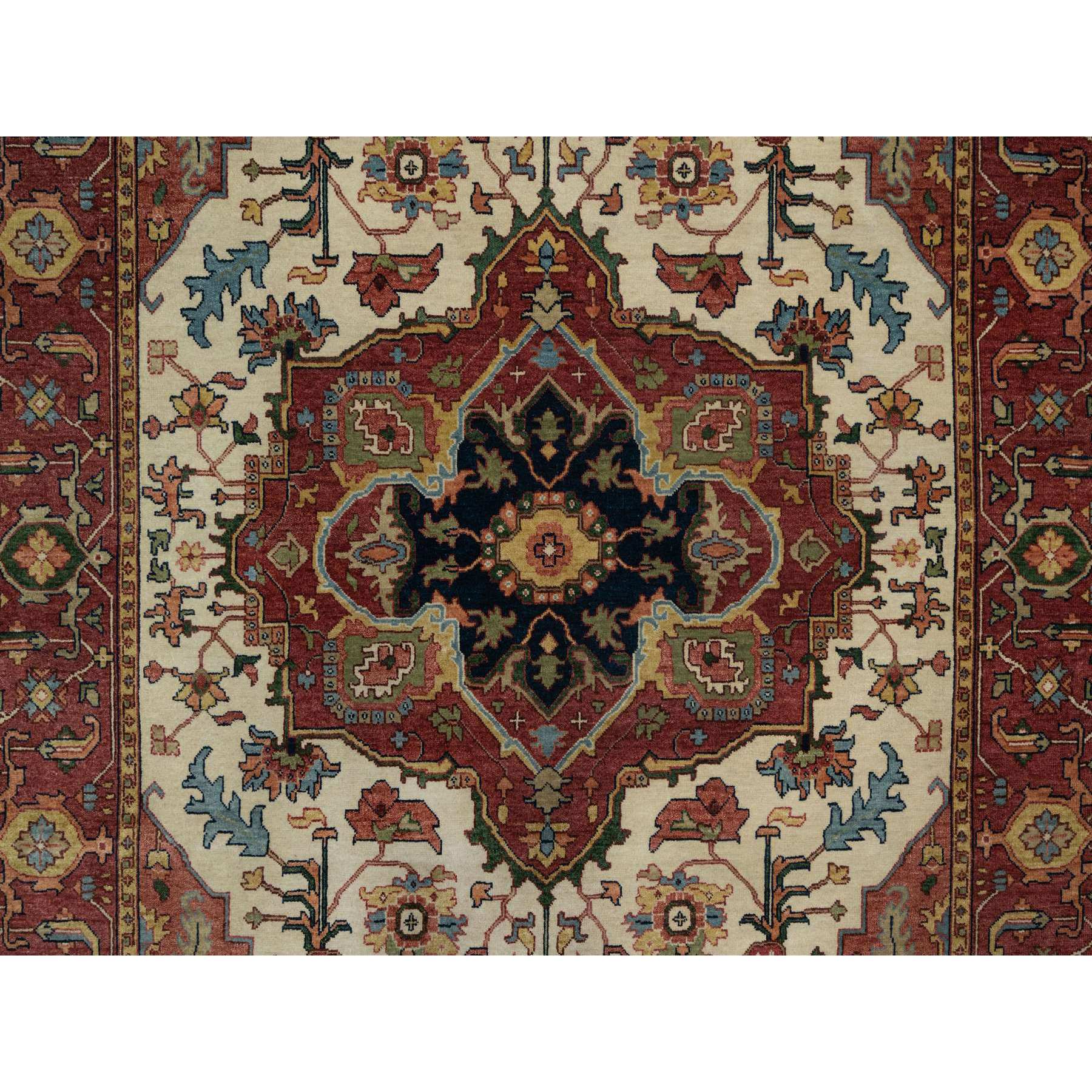 6'2"x9'1" Parchment White, Antiqued Fine Heriz Re-Creation, Natural Dyes, Hand Knotted, Plush and Lush, Denser Weave, Soft Wool, Oriental Rug Sh91394