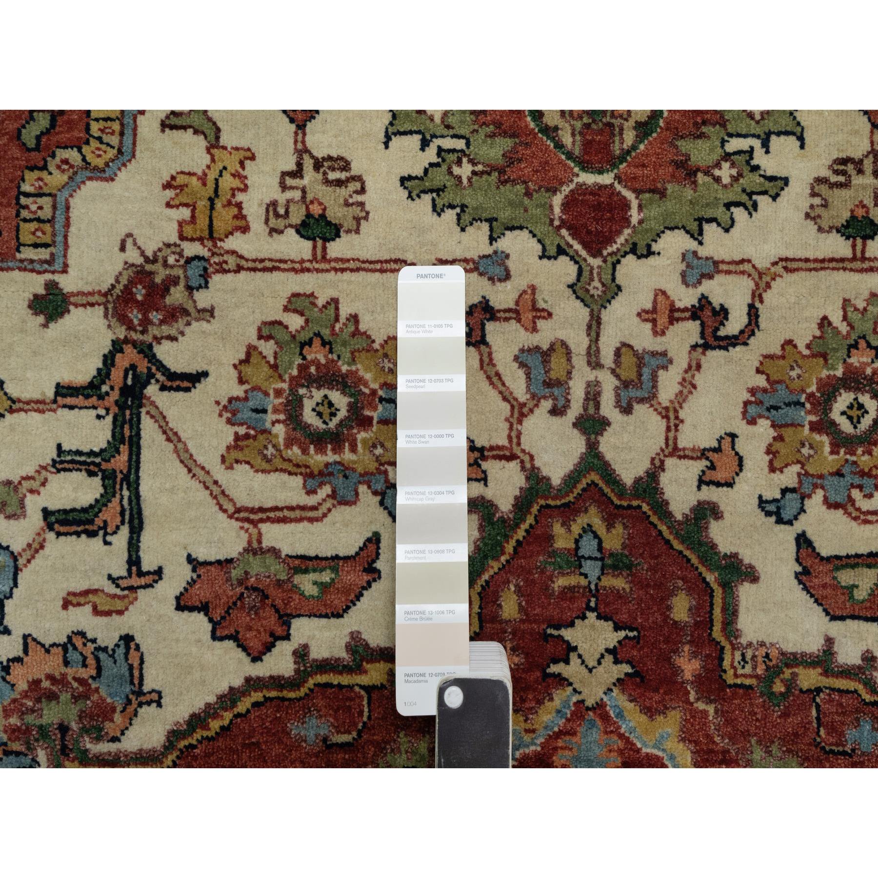 5'1"x7'2" Chiffon White, Antiqued Fine Heriz Re-Creation, Hand Knotted, Soft Wool, Lush and Plush, Vegetable Dyes, Denser Weave, Oriental Rug Sh91395
