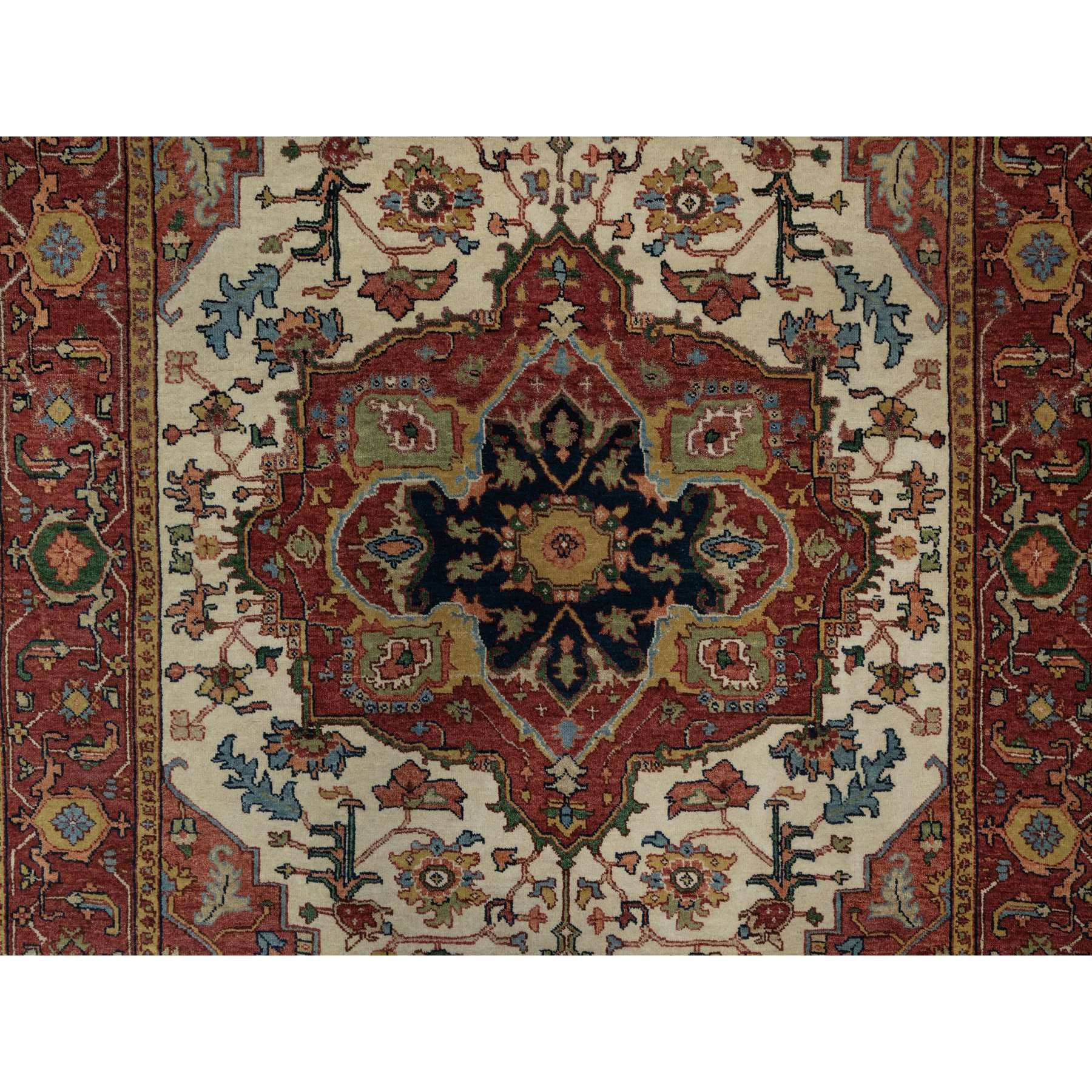 5'1"x7'2" Chiffon White, Antiqued Fine Heriz Re-Creation, Hand Knotted, Soft Wool, Lush and Plush, Vegetable Dyes, Denser Weave, Oriental Rug Sh91395
