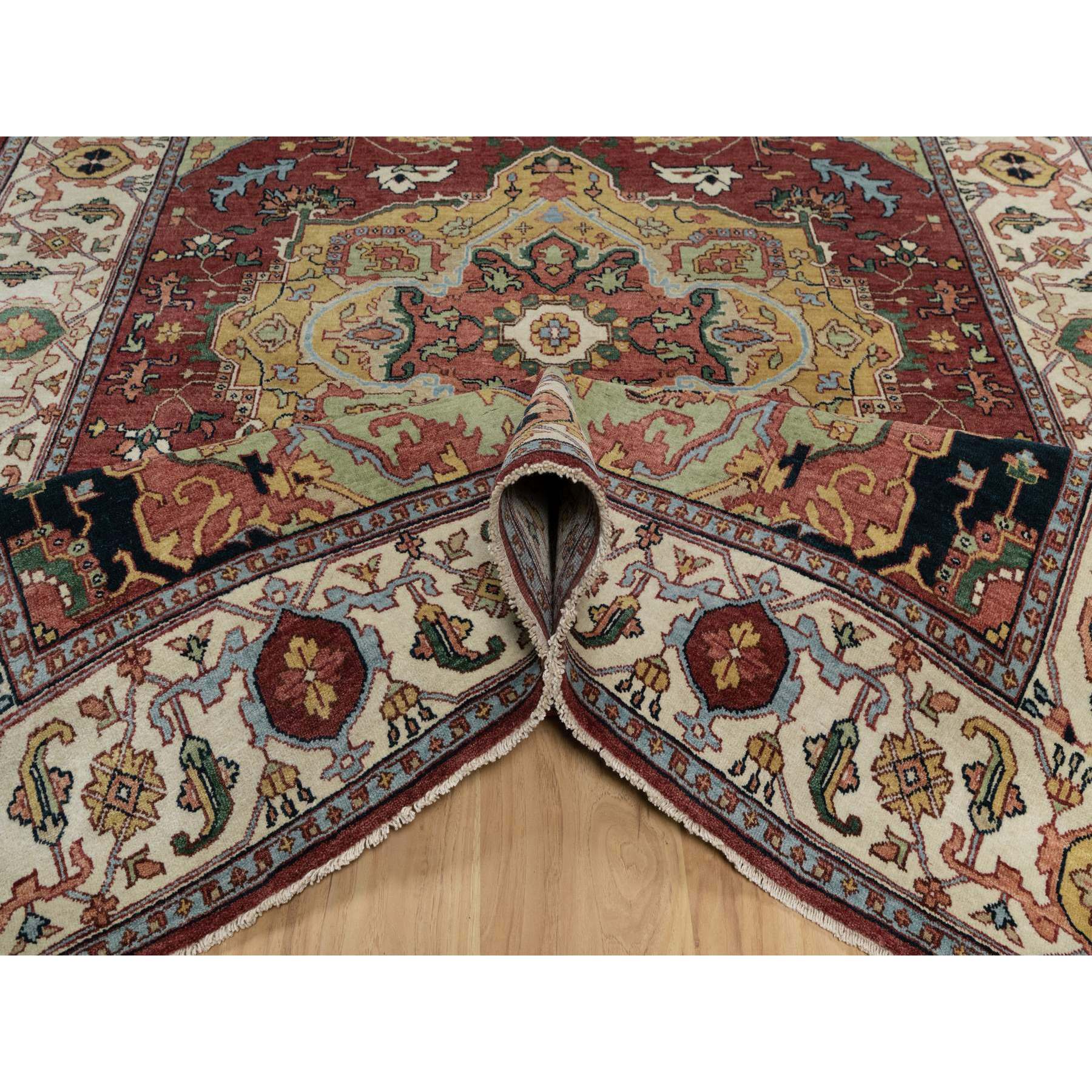 6'1"x9'2" Brick Red, Antiqued Fine Heriz Re-Creation with Medallion Design, Plush and Lush Pile, Hand Knotted, 100% Wool, Denser Weave, Vegetable Dyes, Oriental Rug Sh91397