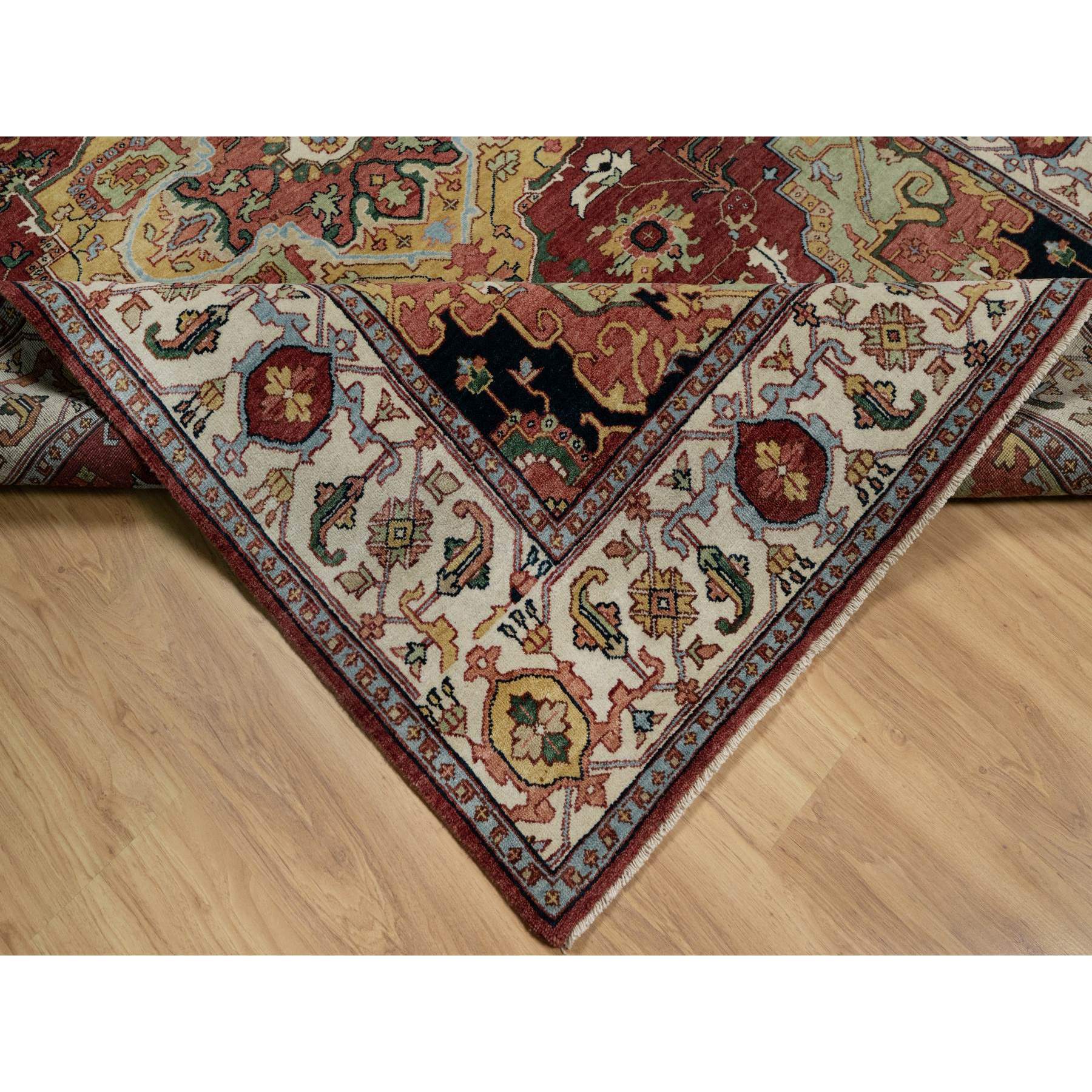 6'1"x9'2" Brick Red, Antiqued Fine Heriz Re-Creation with Medallion Design, Plush and Lush Pile, Hand Knotted, 100% Wool, Denser Weave, Vegetable Dyes, Oriental Rug Sh91397