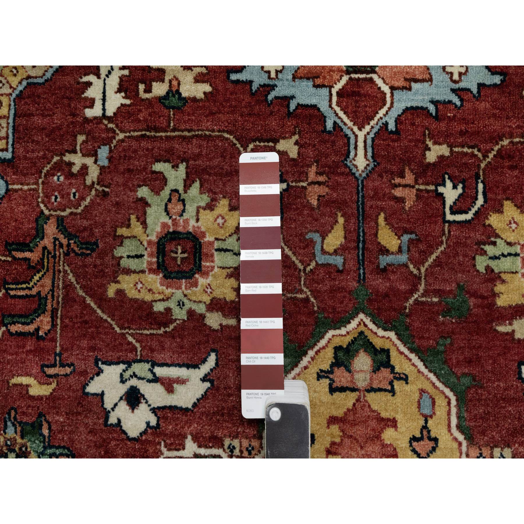6'1"x9'2" Brick Red, Antiqued Fine Heriz Re-Creation with Medallion Design, Plush and Lush Pile, Hand Knotted, 100% Wool, Denser Weave, Vegetable Dyes, Oriental Rug Sh91397