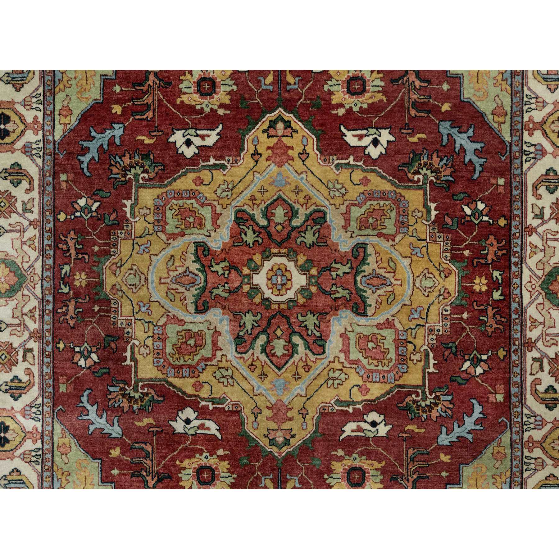 6'1"x9'2" Brick Red, Antiqued Fine Heriz Re-Creation with Medallion Design, Plush and Lush Pile, Hand Knotted, 100% Wool, Denser Weave, Vegetable Dyes, Oriental Rug Sh91397