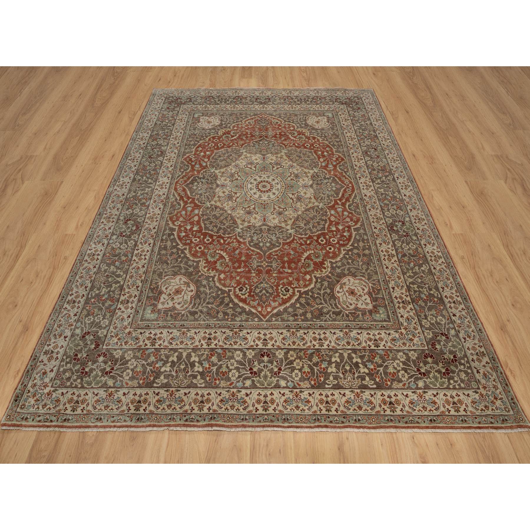 8'1"x10'1" Auburn Red, Antiqued Fine Heriz Re-Creation with Large Medallion Design, Plush and Lush, Hand Knotted, 100% Wool, Denser Weave, Oriental Rug Sh91400