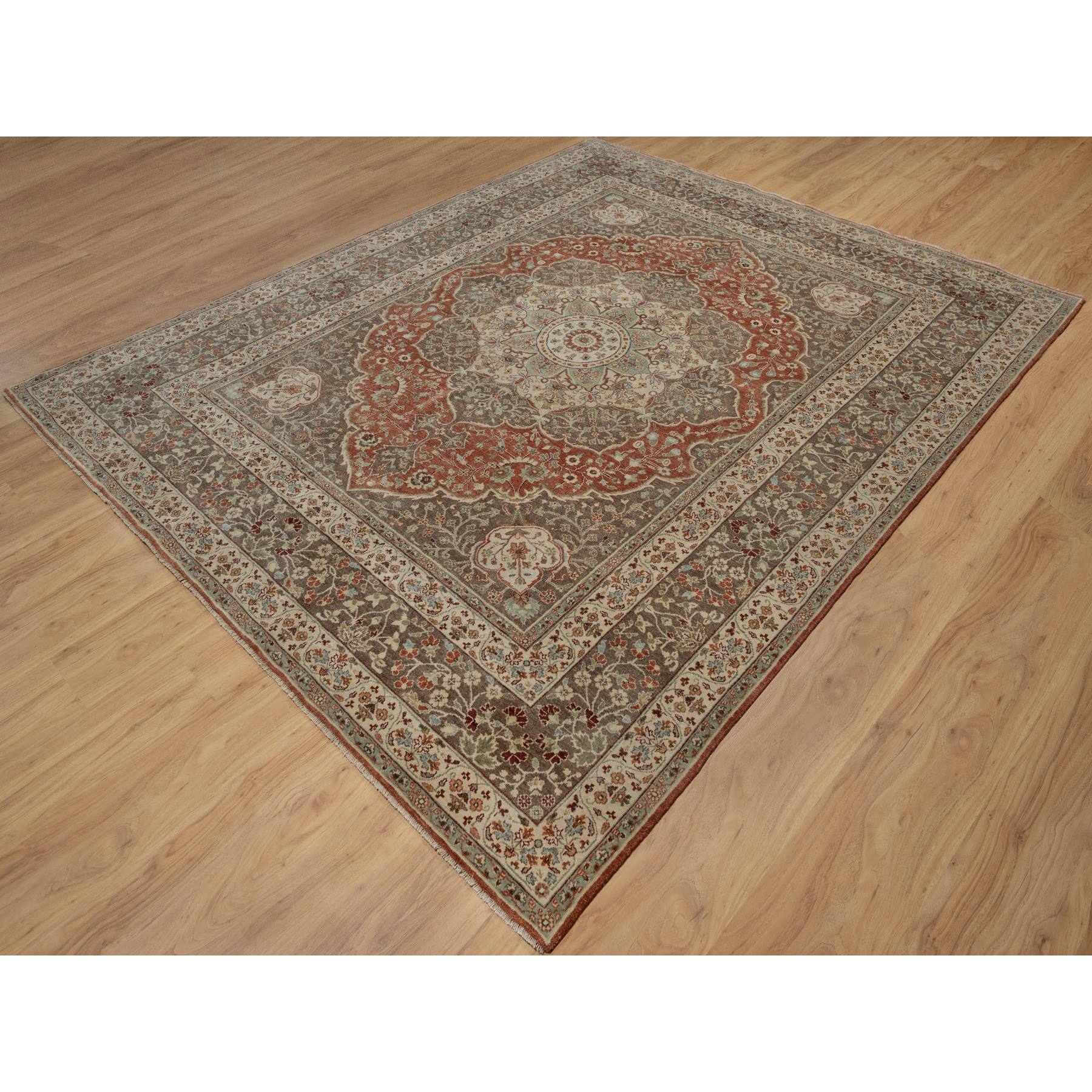 8'1"x10'1" Auburn Red, Antiqued Fine Heriz Re-Creation with Large Medallion Design, Plush and Lush, Hand Knotted, 100% Wool, Denser Weave, Oriental Rug Sh91400