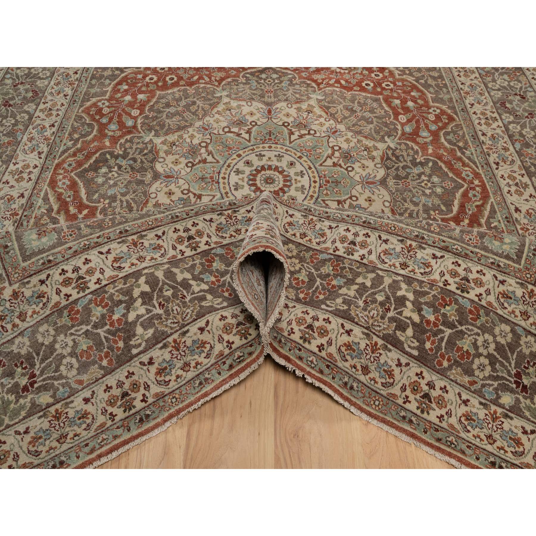 8'1"x10'1" Auburn Red, Antiqued Fine Heriz Re-Creation with Large Medallion Design, Plush and Lush, Hand Knotted, 100% Wool, Denser Weave, Oriental Rug Sh91400