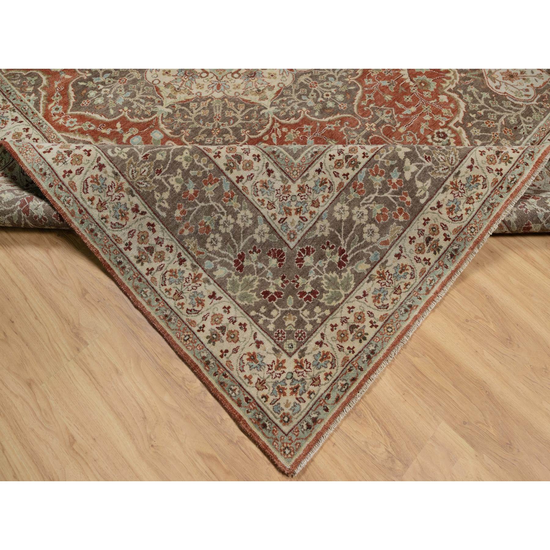 8'1"x10'1" Auburn Red, Antiqued Fine Heriz Re-Creation with Large Medallion Design, Plush and Lush, Hand Knotted, 100% Wool, Denser Weave, Oriental Rug Sh91400