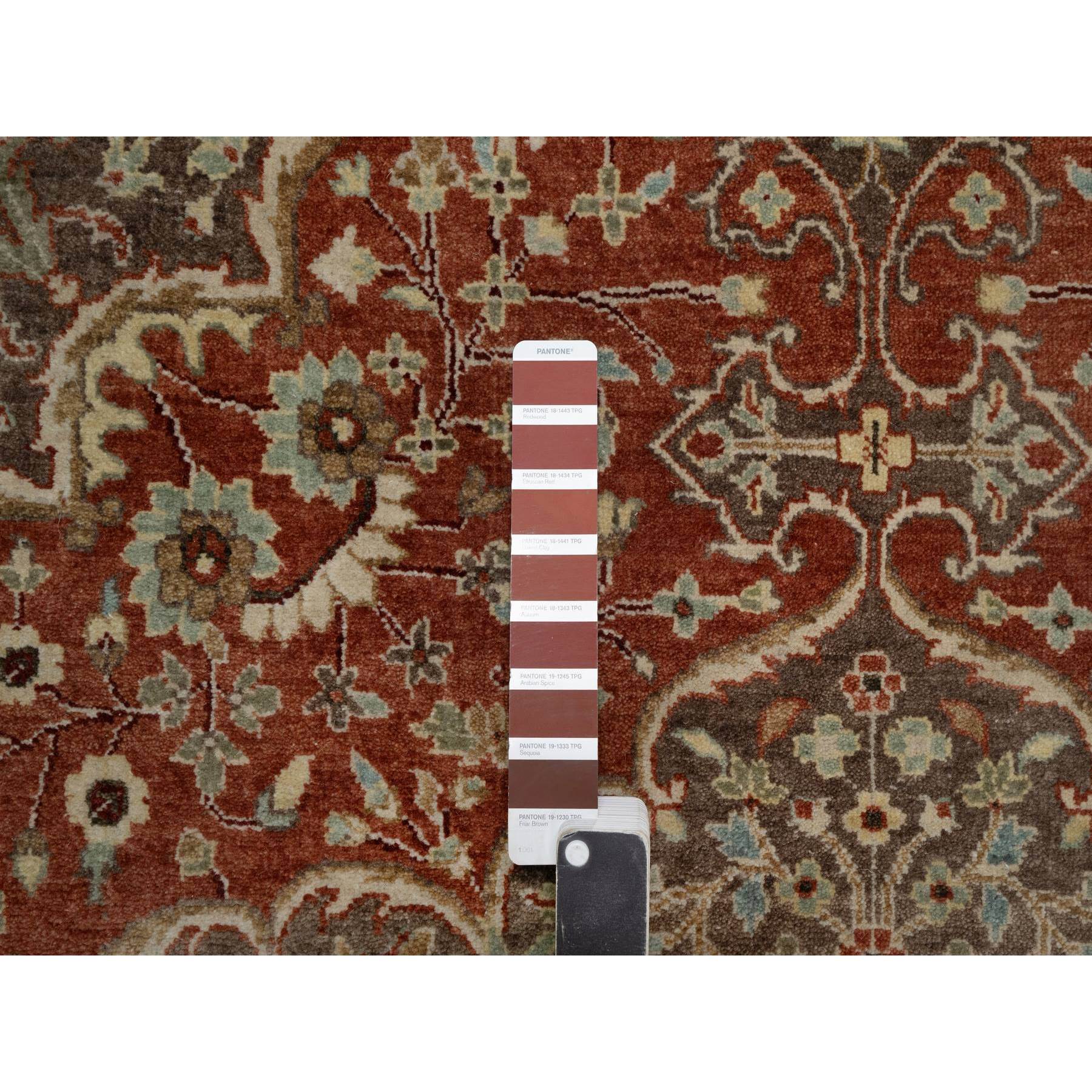 8'1"x10'1" Auburn Red, Antiqued Fine Heriz Re-Creation with Large Medallion Design, Plush and Lush, Hand Knotted, 100% Wool, Denser Weave, Oriental Rug Sh91400