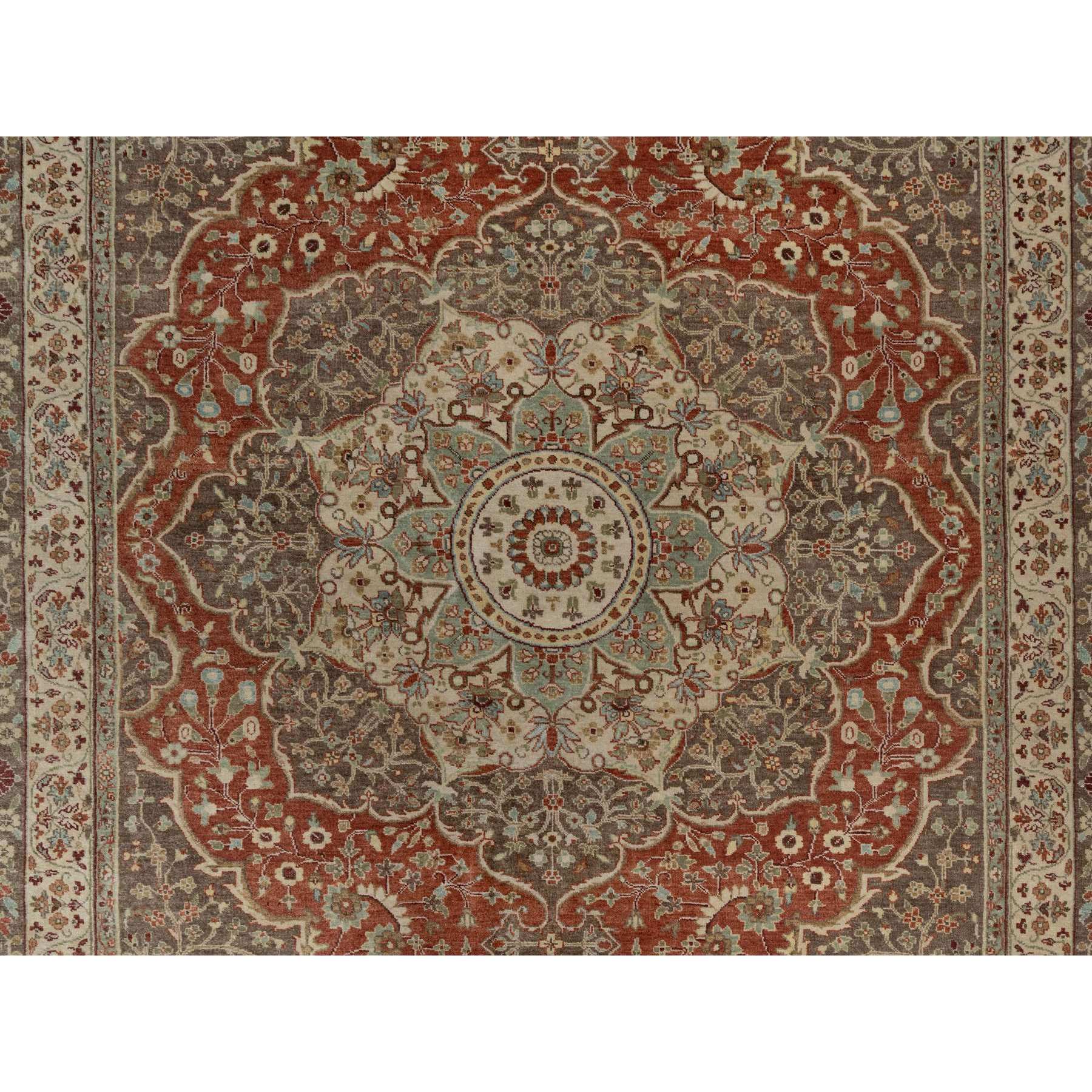 8'1"x10'1" Auburn Red, Antiqued Fine Heriz Re-Creation with Large Medallion Design, Plush and Lush, Hand Knotted, 100% Wool, Denser Weave, Oriental Rug Sh91400