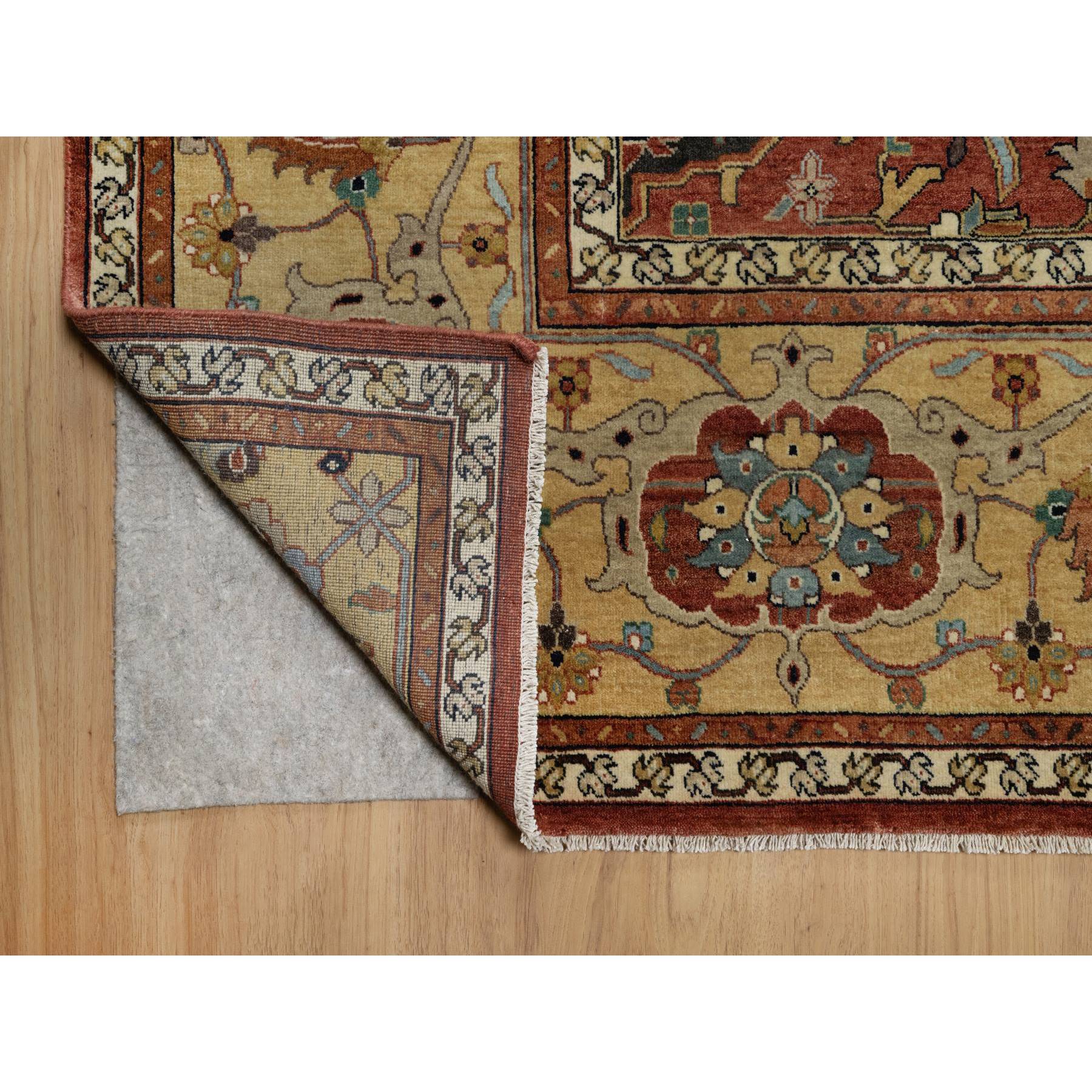 10'1"x14'2" Brick Red, Antiqued Fine Heriz Re-Creation with All Over Vines Design, Hand Knotted, 100% Wool, Vegetable Dyes, Soft Pile, Denser Weave, Lush and Plush, Oriental Rug Sh91401