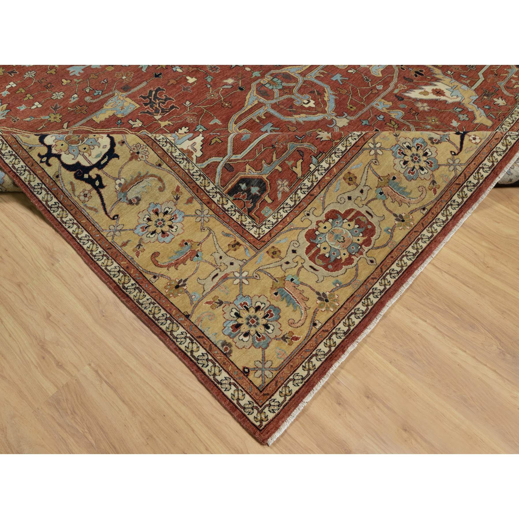 10'1"x14'2" Brick Red, Antiqued Fine Heriz Re-Creation with All Over Vines Design, Hand Knotted, 100% Wool, Vegetable Dyes, Soft Pile, Denser Weave, Lush and Plush, Oriental Rug Sh91401
