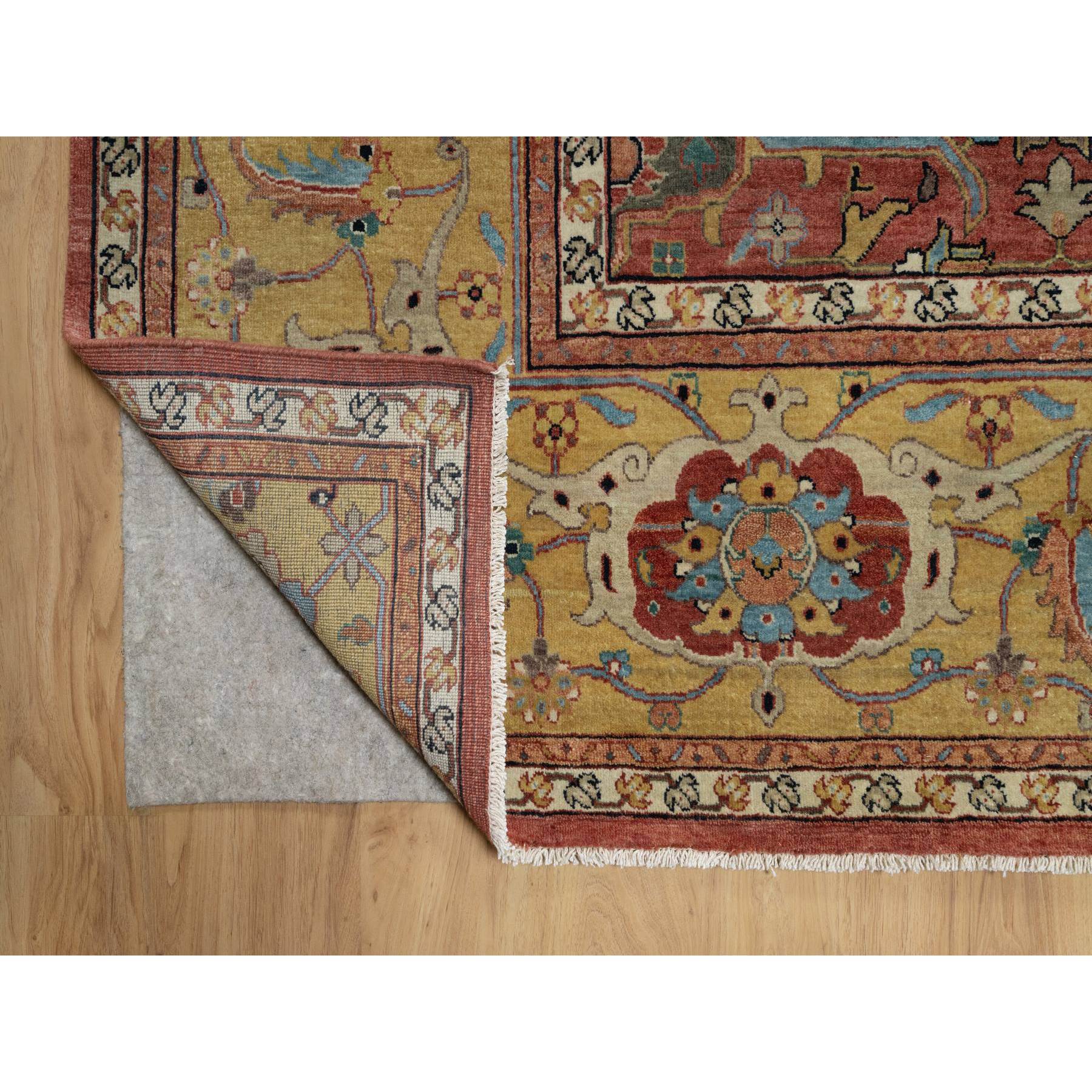 10'1"x14'2" Auburn Red, Antiqued Fine Heriz Re-Creation with All Over Vines Design, Hand Knotted, 100% Wool, Vegetable Dyes, Lush and Plush, Denser Weave, Soft Pile, Oriental Rug Sh91402