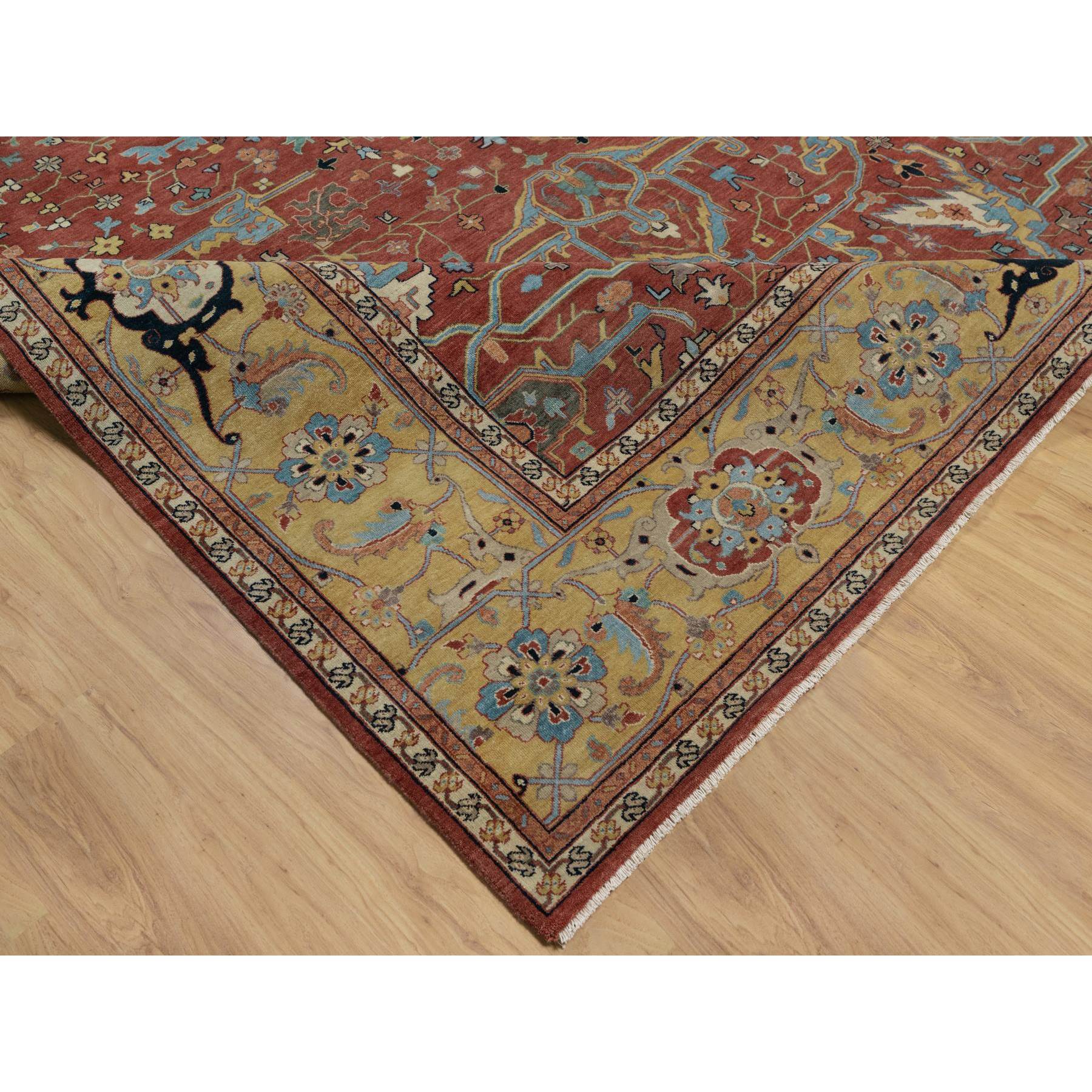 10'1"x14'2" Auburn Red, Antiqued Fine Heriz Re-Creation with All Over Vines Design, Hand Knotted, 100% Wool, Vegetable Dyes, Lush and Plush, Denser Weave, Soft Pile, Oriental Rug Sh91402