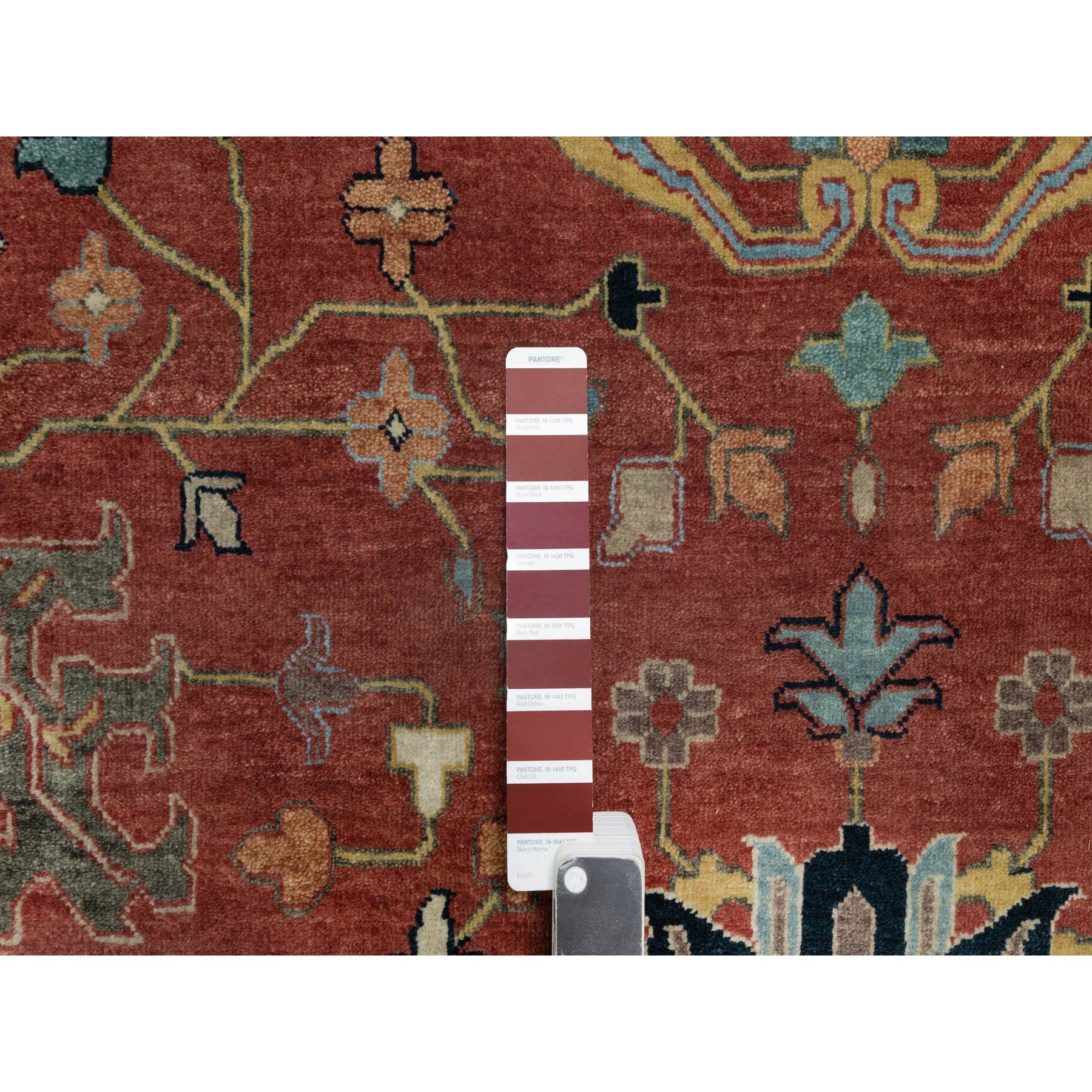 10'1"x14'2" Auburn Red, Antiqued Fine Heriz Re-Creation with All Over Vines Design, Hand Knotted, 100% Wool, Vegetable Dyes, Lush and Plush, Denser Weave, Soft Pile, Oriental Rug Sh91402