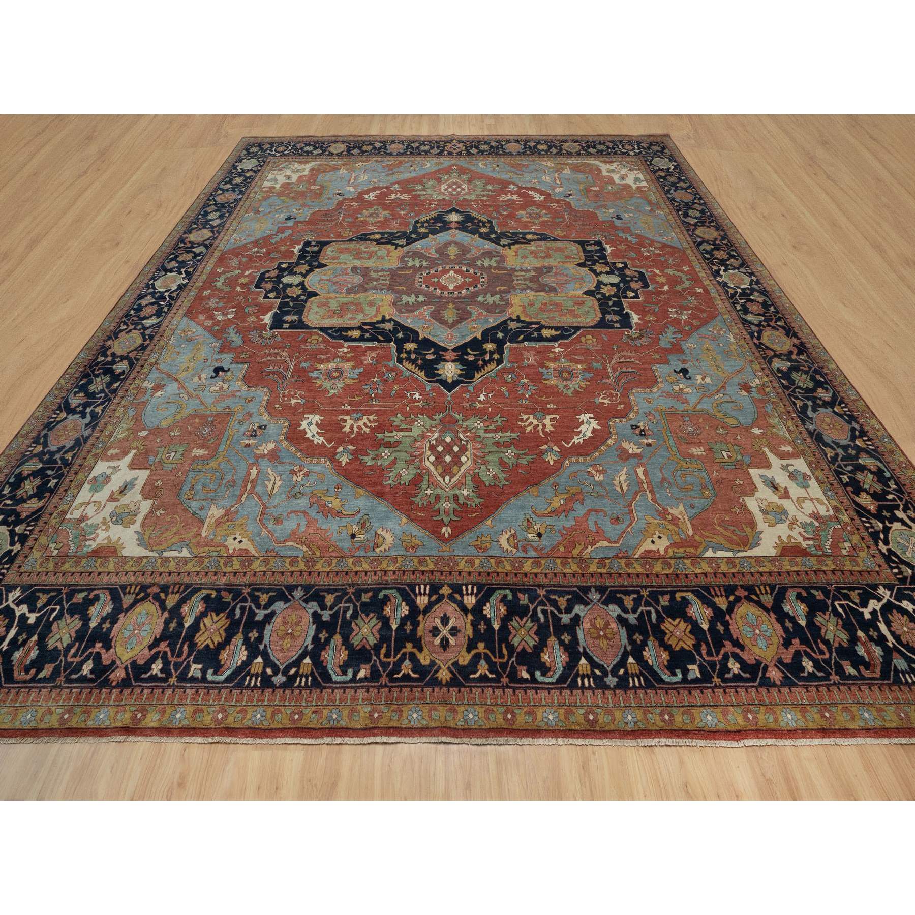 16'2"x16'2" Auburn Red, Antiqued Fine Heriz Re-Creation, Hand Knotted, Soft 100% Wool, Denser Weave, Vegetable Dyes, Lush and Plush, Square, Oriental Rug Sh91404