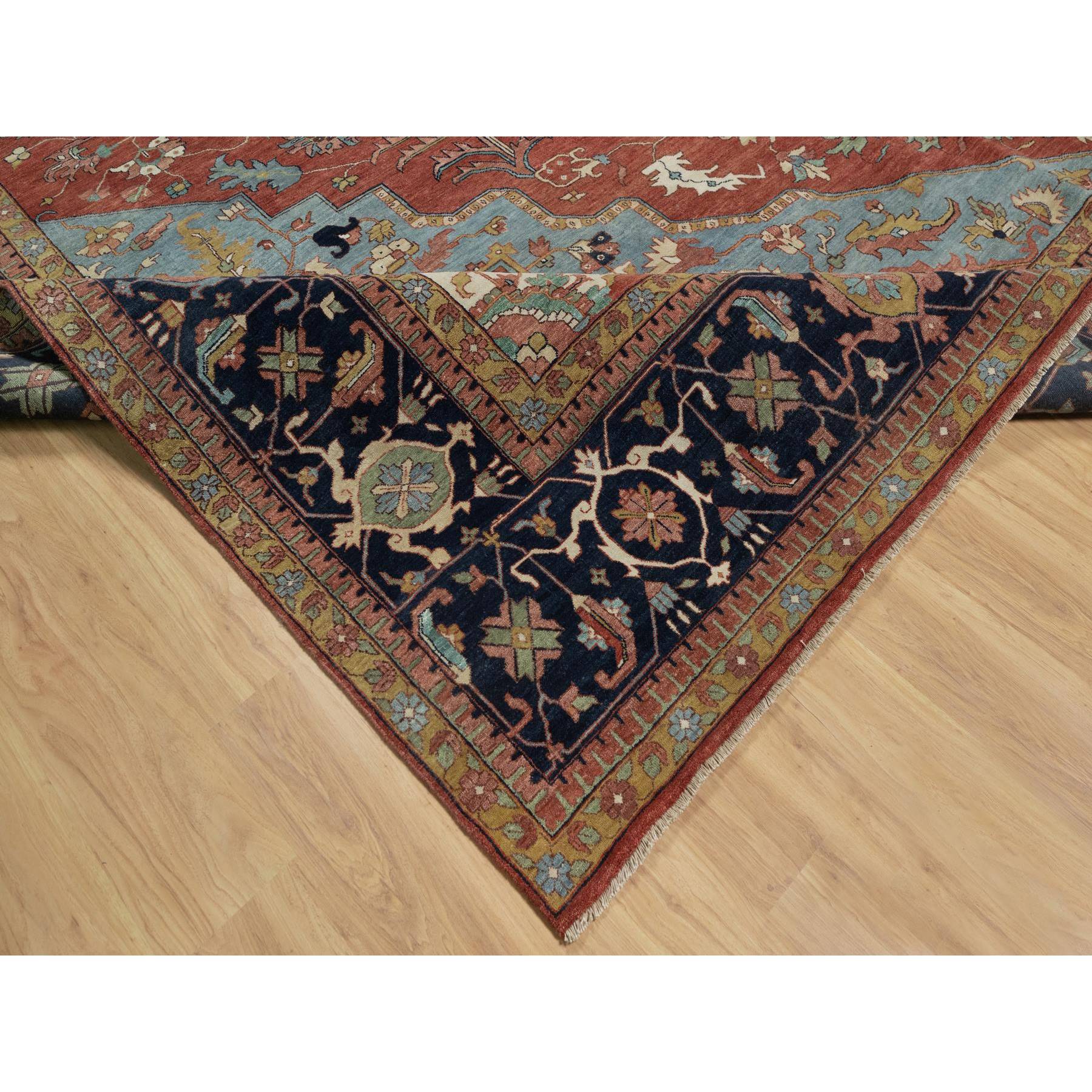 16'2"x16'2" Auburn Red, Antiqued Fine Heriz Re-Creation, Hand Knotted, Soft 100% Wool, Denser Weave, Vegetable Dyes, Lush and Plush, Square, Oriental Rug Sh91404