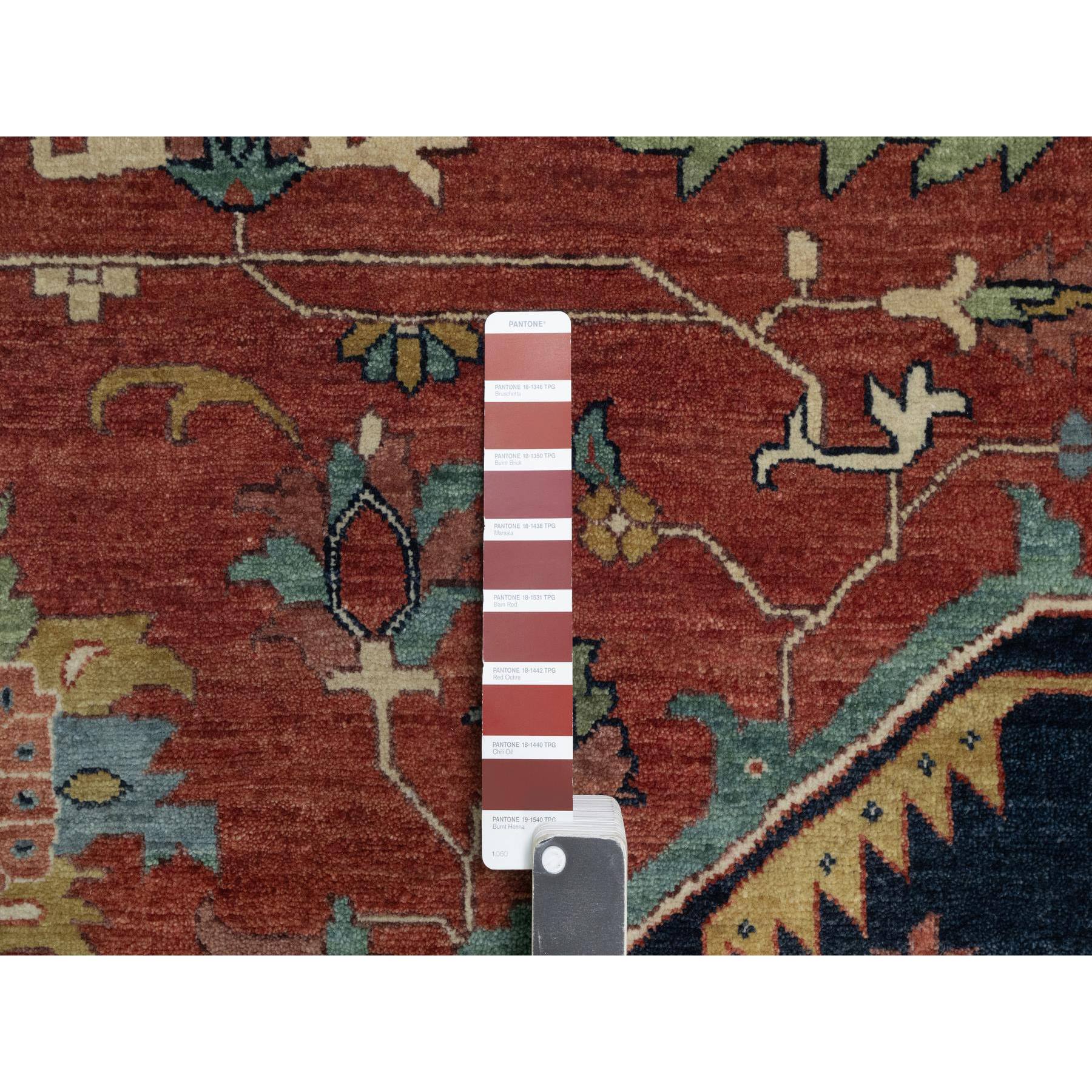 16'2"x16'2" Auburn Red, Antiqued Fine Heriz Re-Creation, Hand Knotted, Soft 100% Wool, Denser Weave, Vegetable Dyes, Lush and Plush, Square, Oriental Rug Sh91404