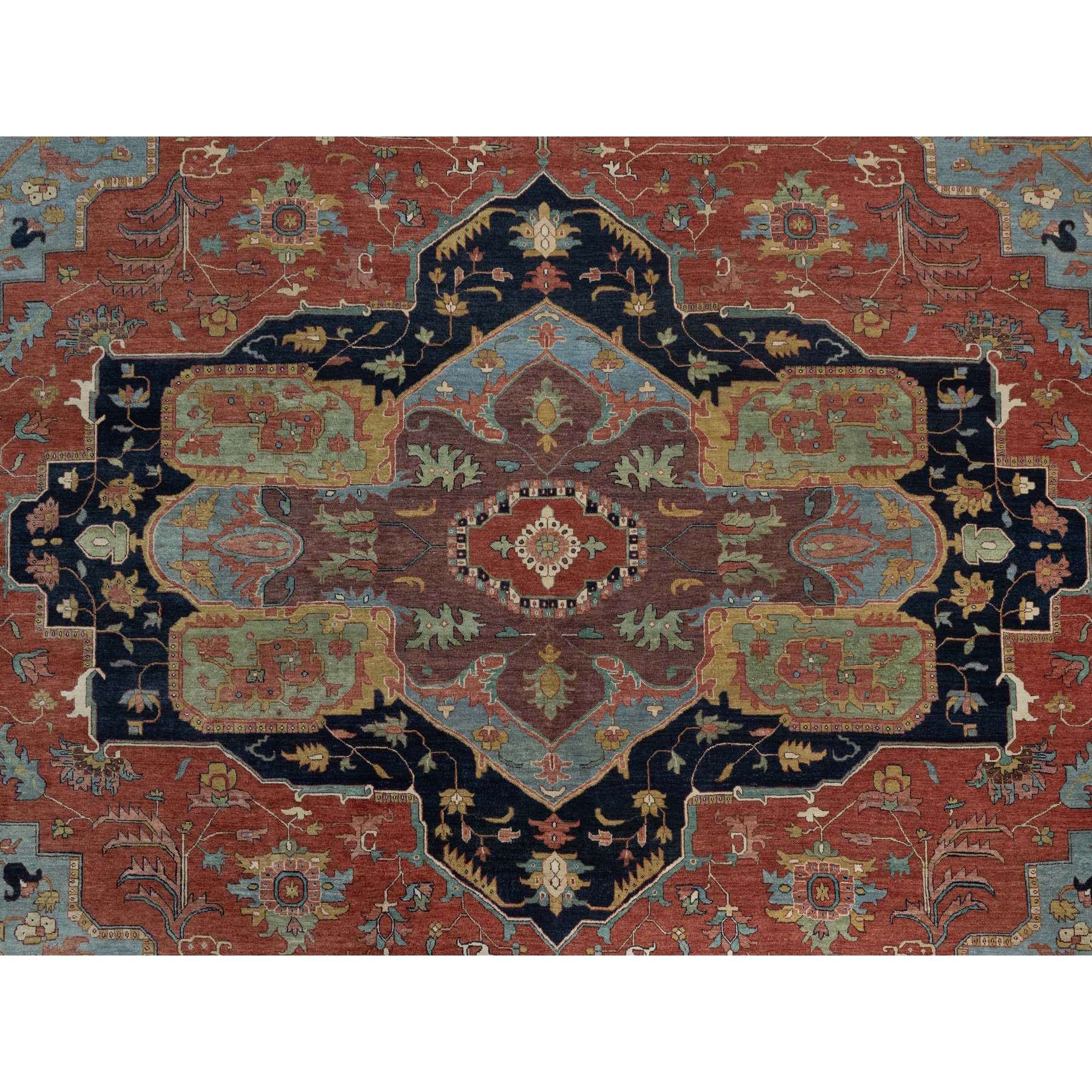 16'2"x16'2" Auburn Red, Antiqued Fine Heriz Re-Creation, Hand Knotted, Soft 100% Wool, Denser Weave, Vegetable Dyes, Lush and Plush, Square, Oriental Rug Sh91404